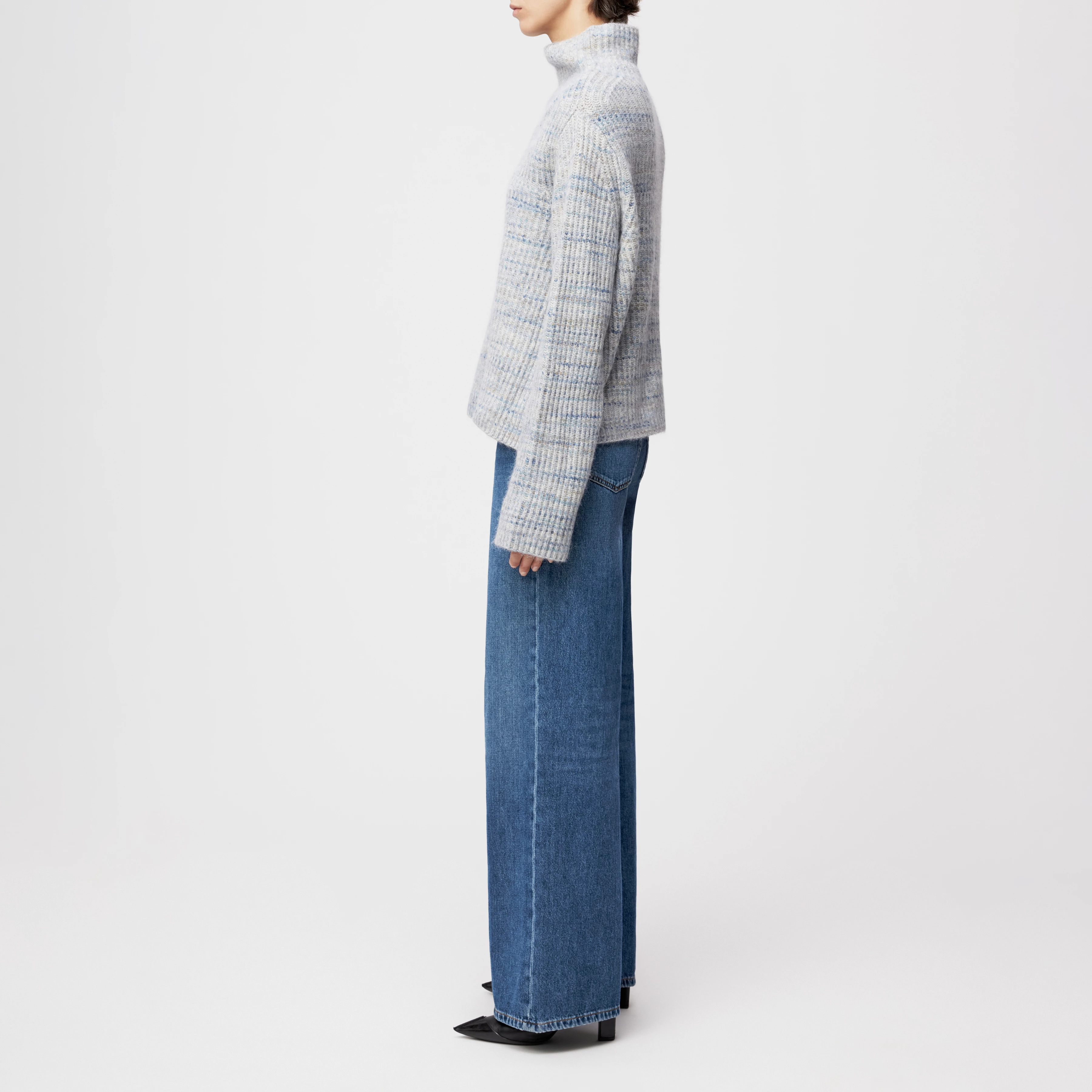 VARISA - Turtleneck sweater in printed wool blend yarn - women - blue - Seitenansicht