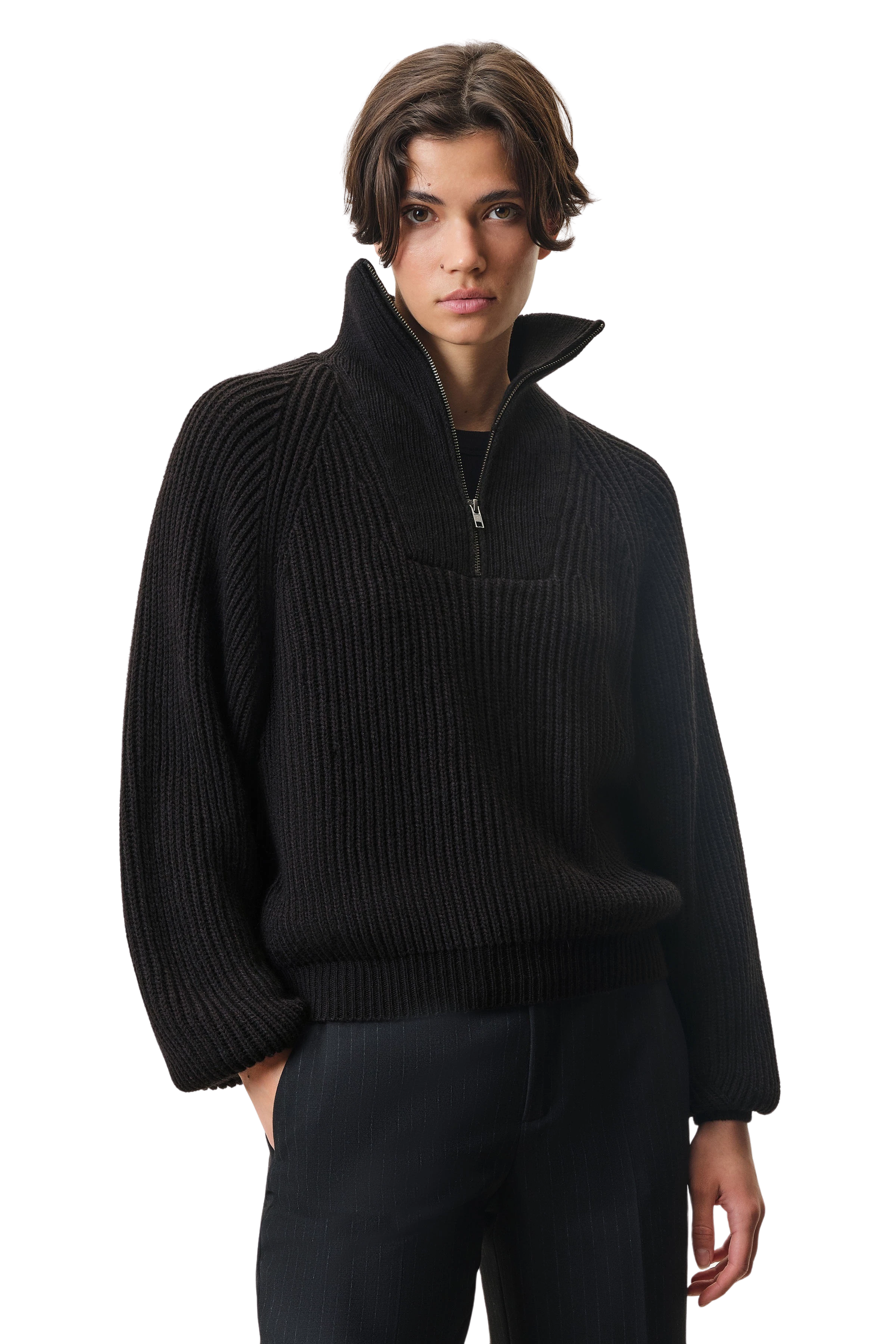 NAELIA - Shortened knitted royer in alpaca-wool mix - women - Natural Aluminium - Frontansicht