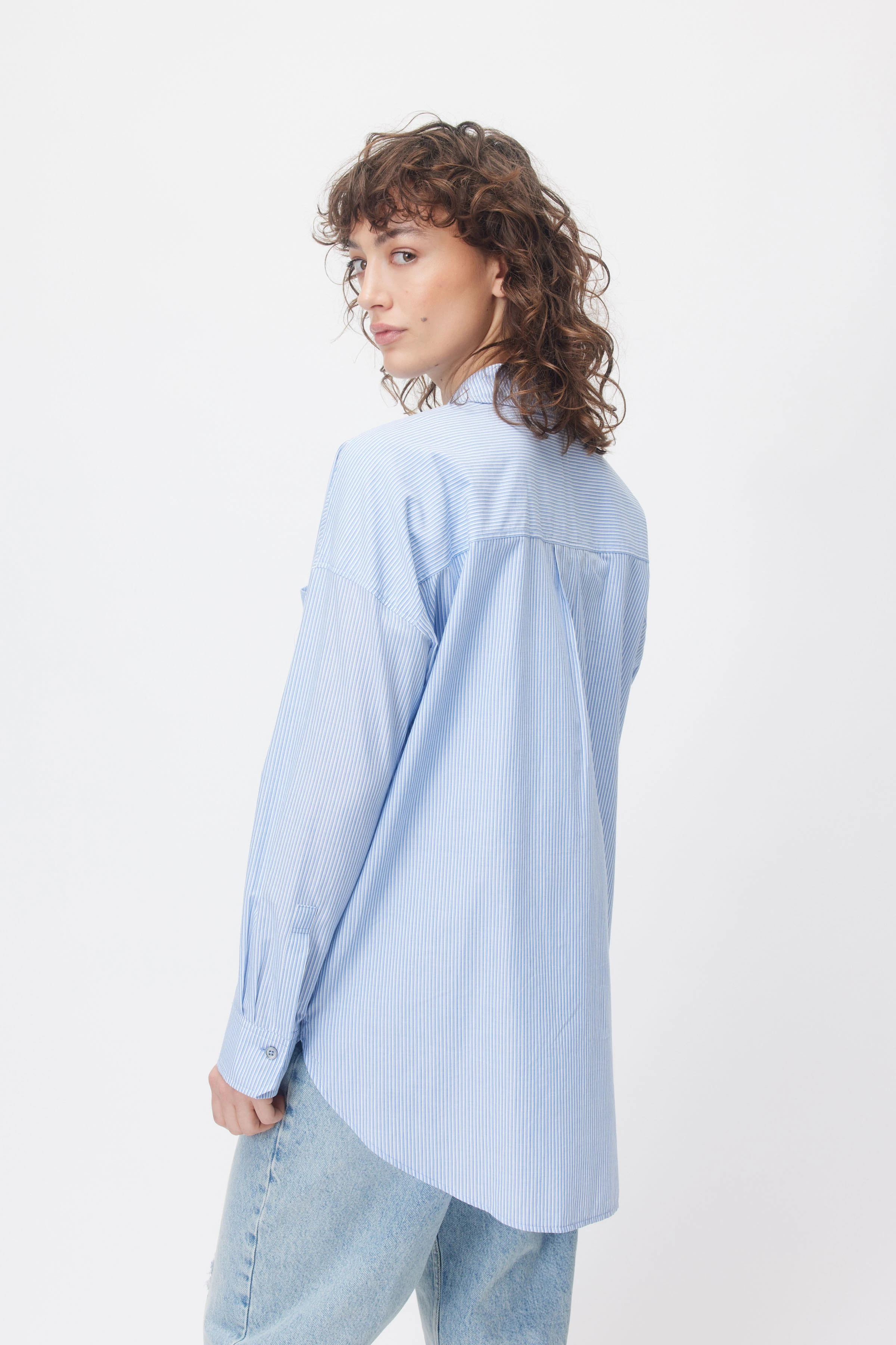 AAKE - katoen popeline overhemd blouse - dames - blauw - Rückansicht