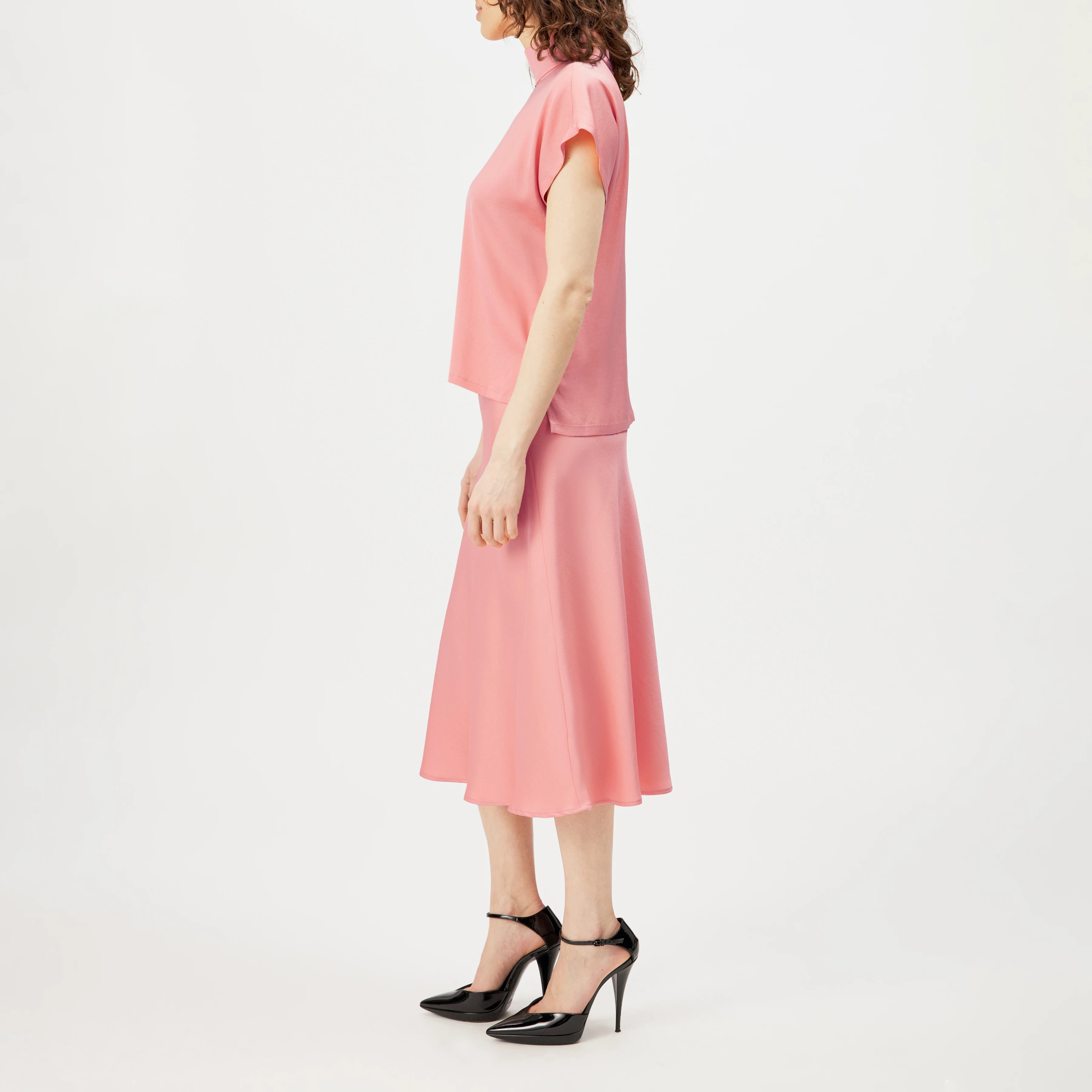 ALARIA_1 - Shirt blouse with stand-up collar in satin - women - orange - Seitenansicht