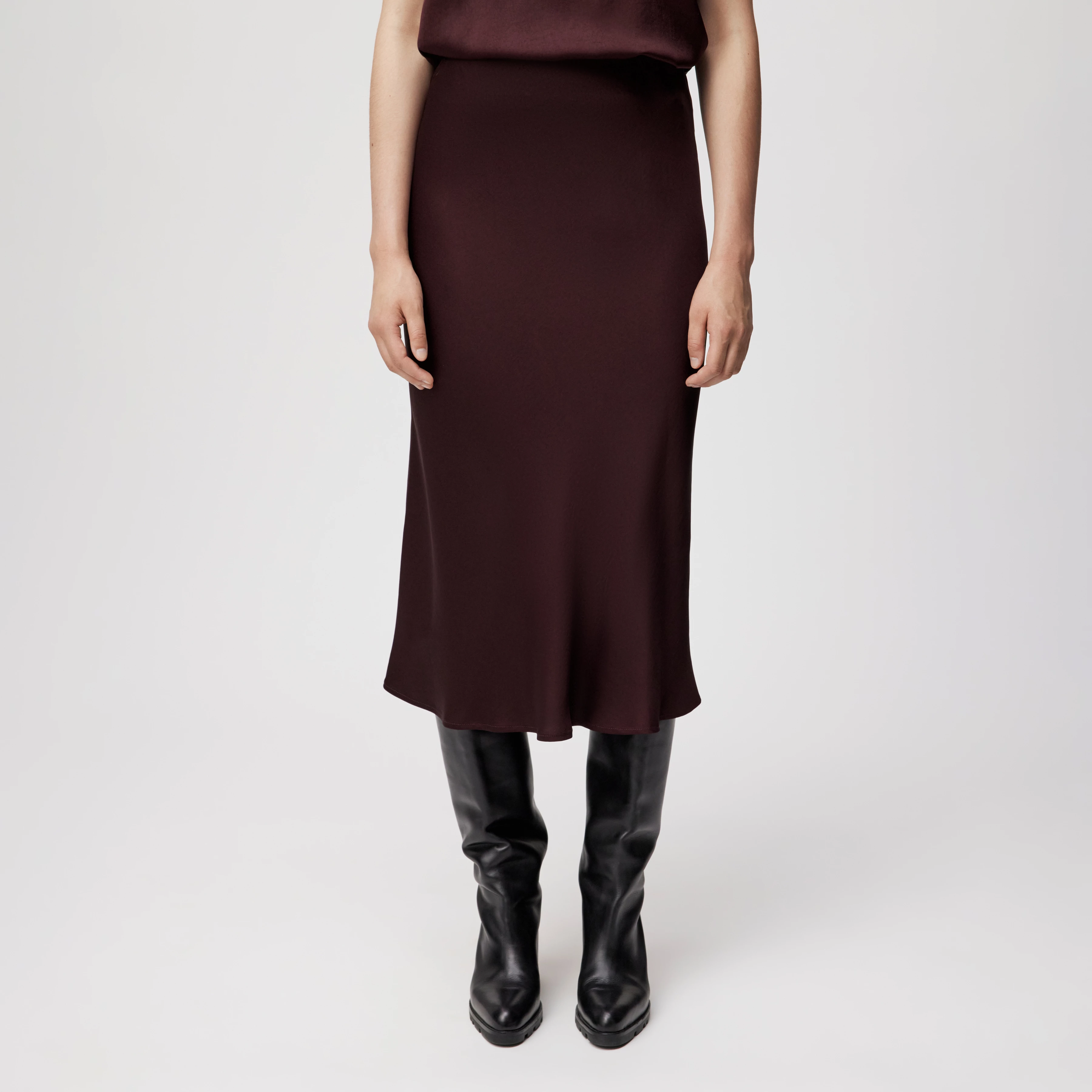 URA - Slip-Skirt in Midilänge in Satin - Damen - rot - Frontansicht