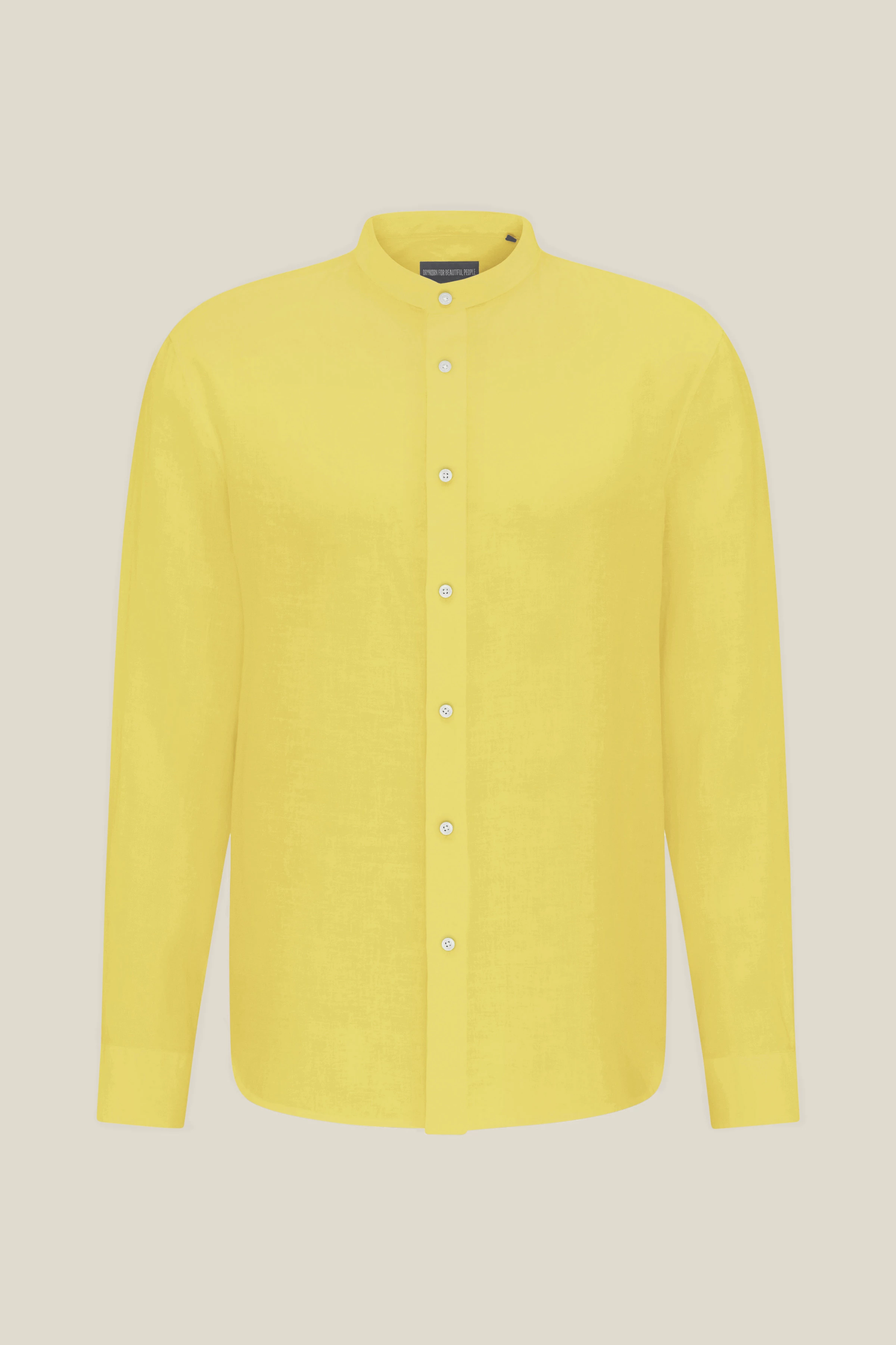 TAROK - pure linen shirt with stand up collar - men - yellow - Freisteller Frontansicht
