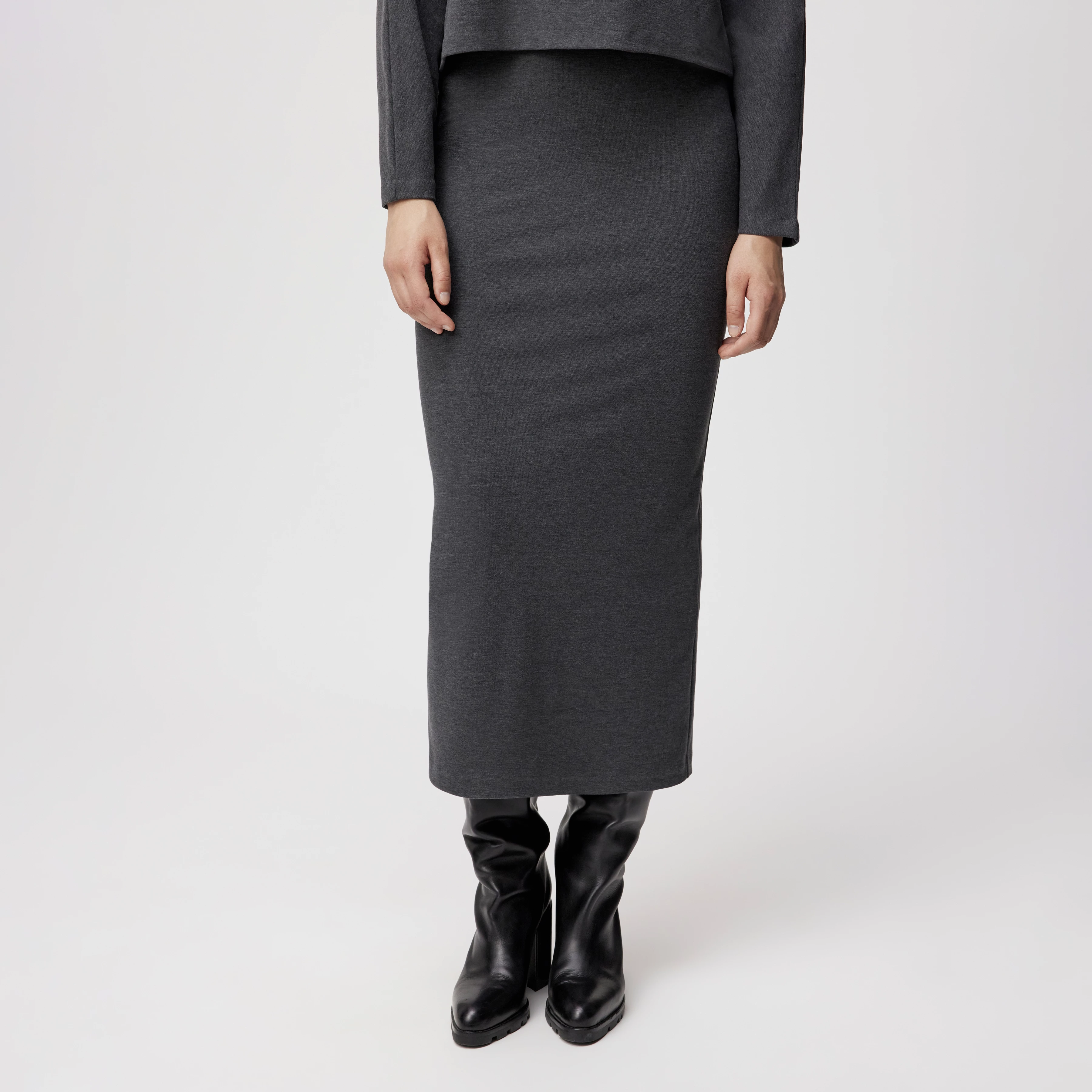 VONICA - Schmaler Rock in Lyocell-Mix mit Wolloptik - Damen - grau - Frontansicht