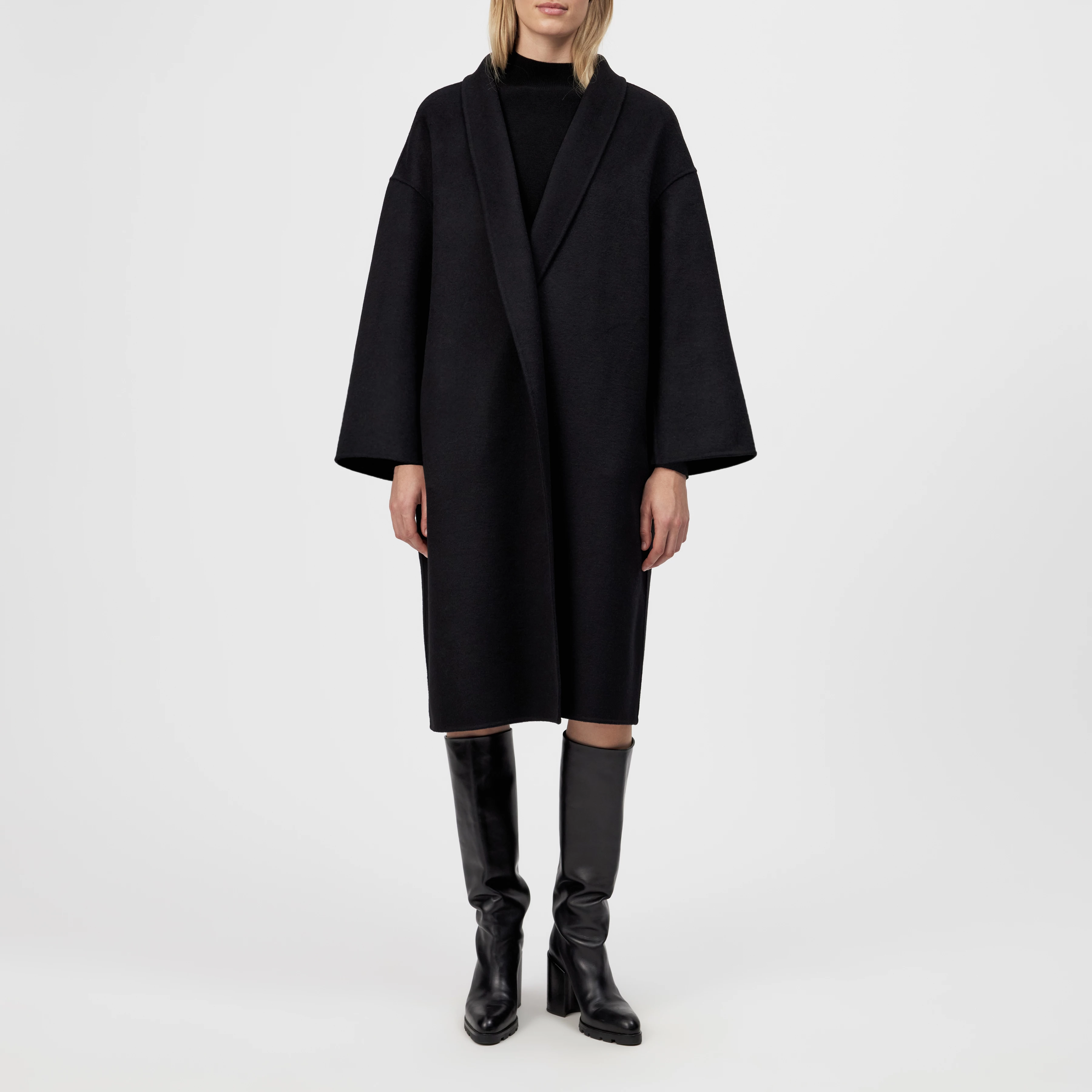 BAUPREY - Hüllenmantel in Woll-Doubleface - Damen - schwarz - Ganzkörper-Frontansicht