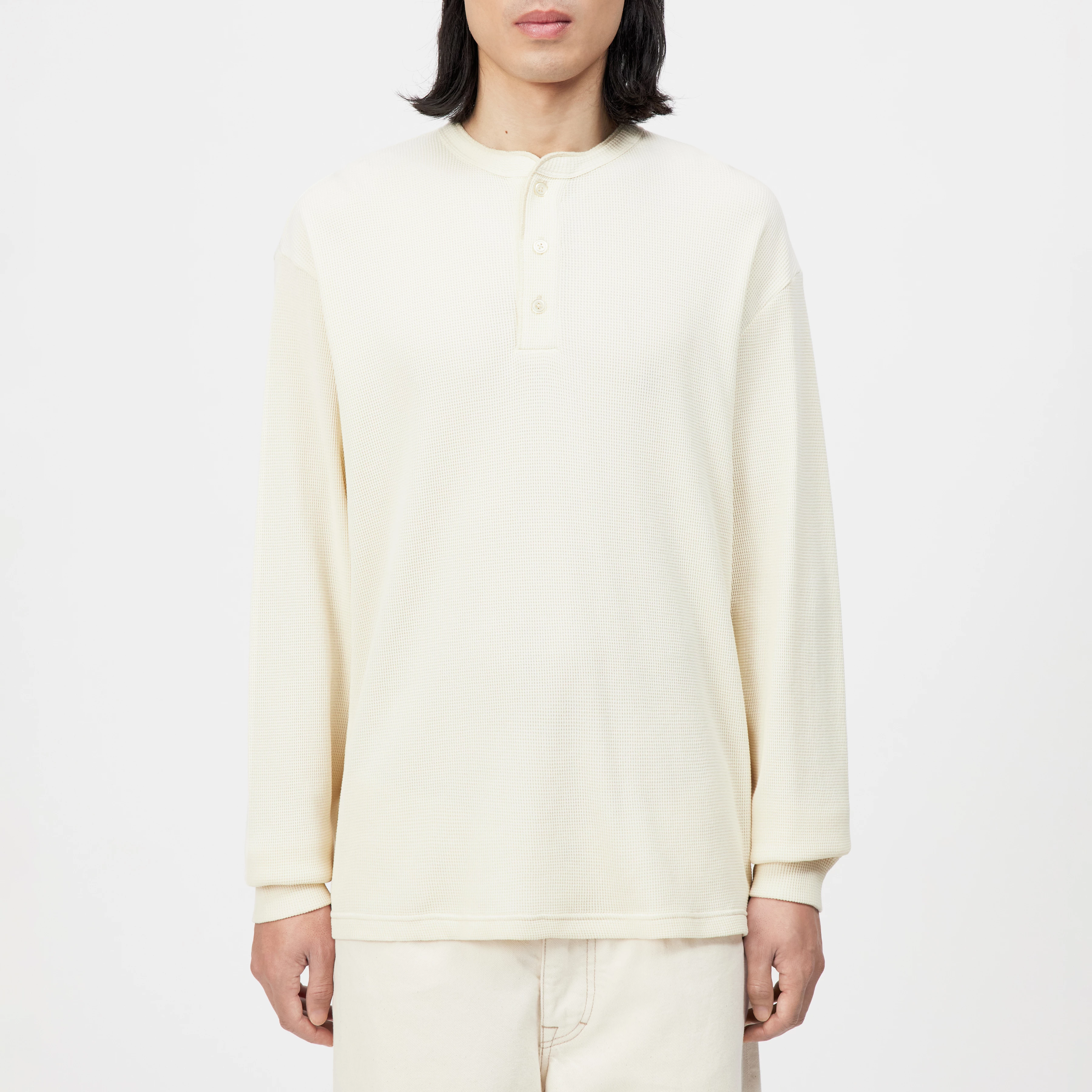 KILANO - Longsleeve mit Knopfleiste in Struktur - Herren - beige - Frontansicht