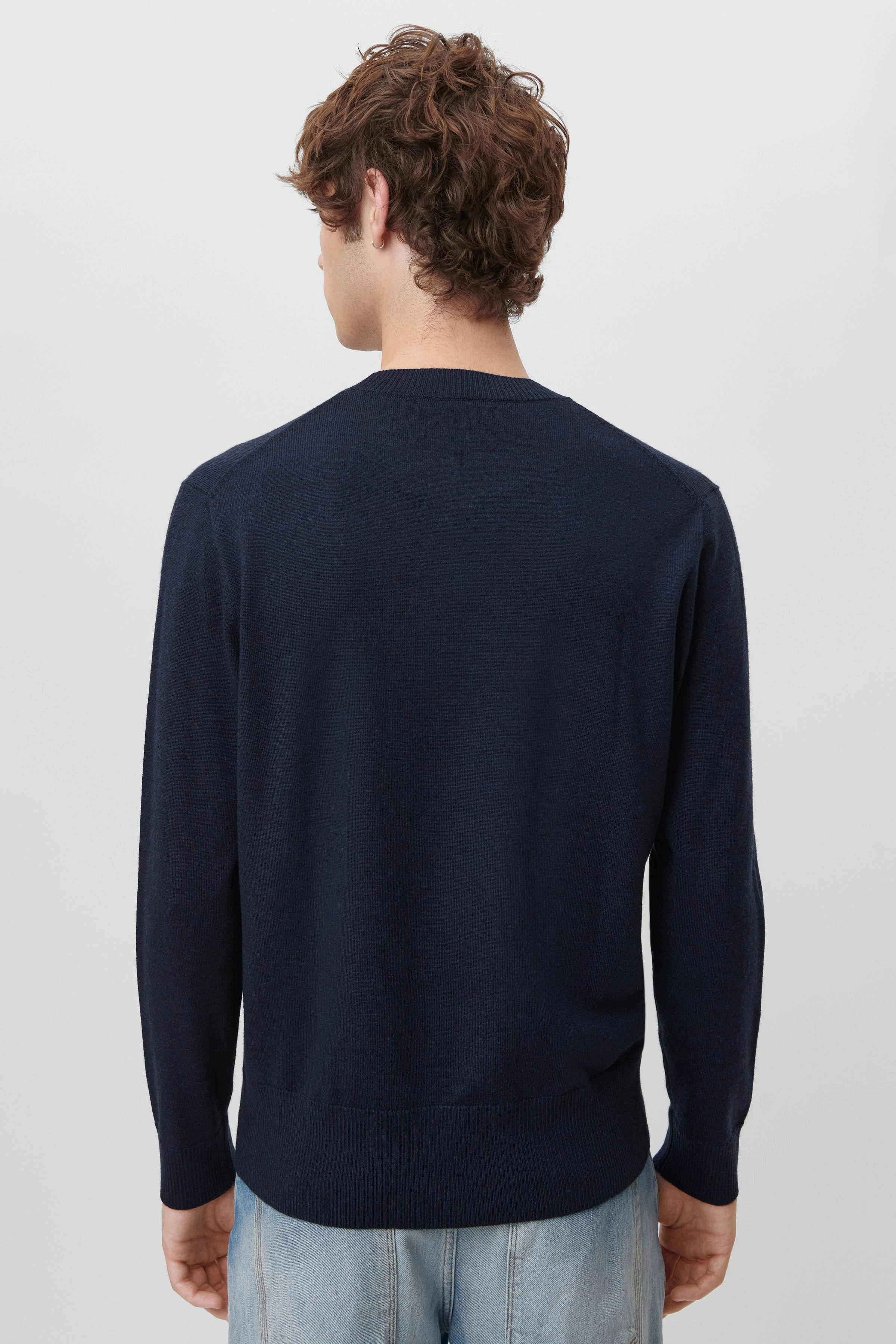 VINCENT - Rundhalspullover in Merinowolle - Herren - blau - Rückansicht