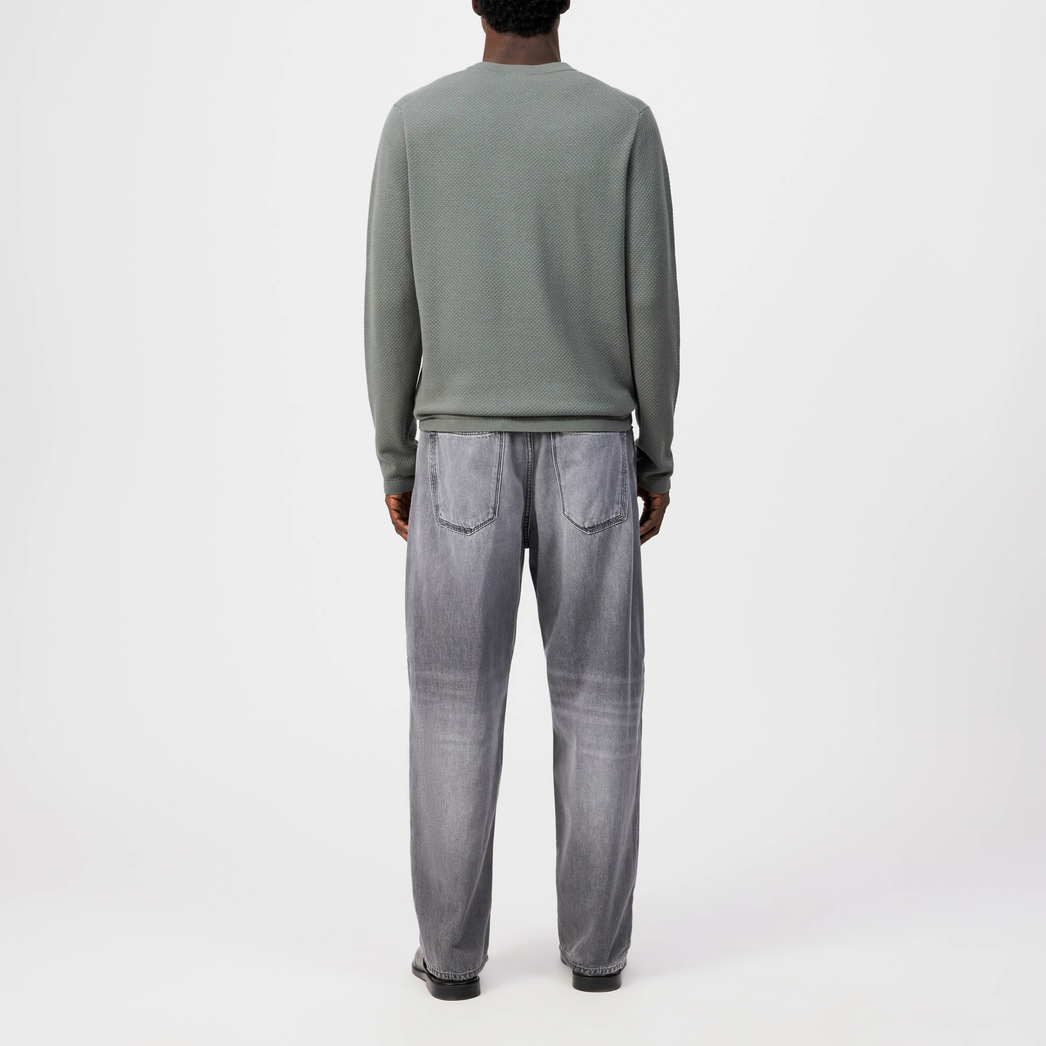 IRMINO - Longsleeve in cotton ajour - men - green - Rückansicht