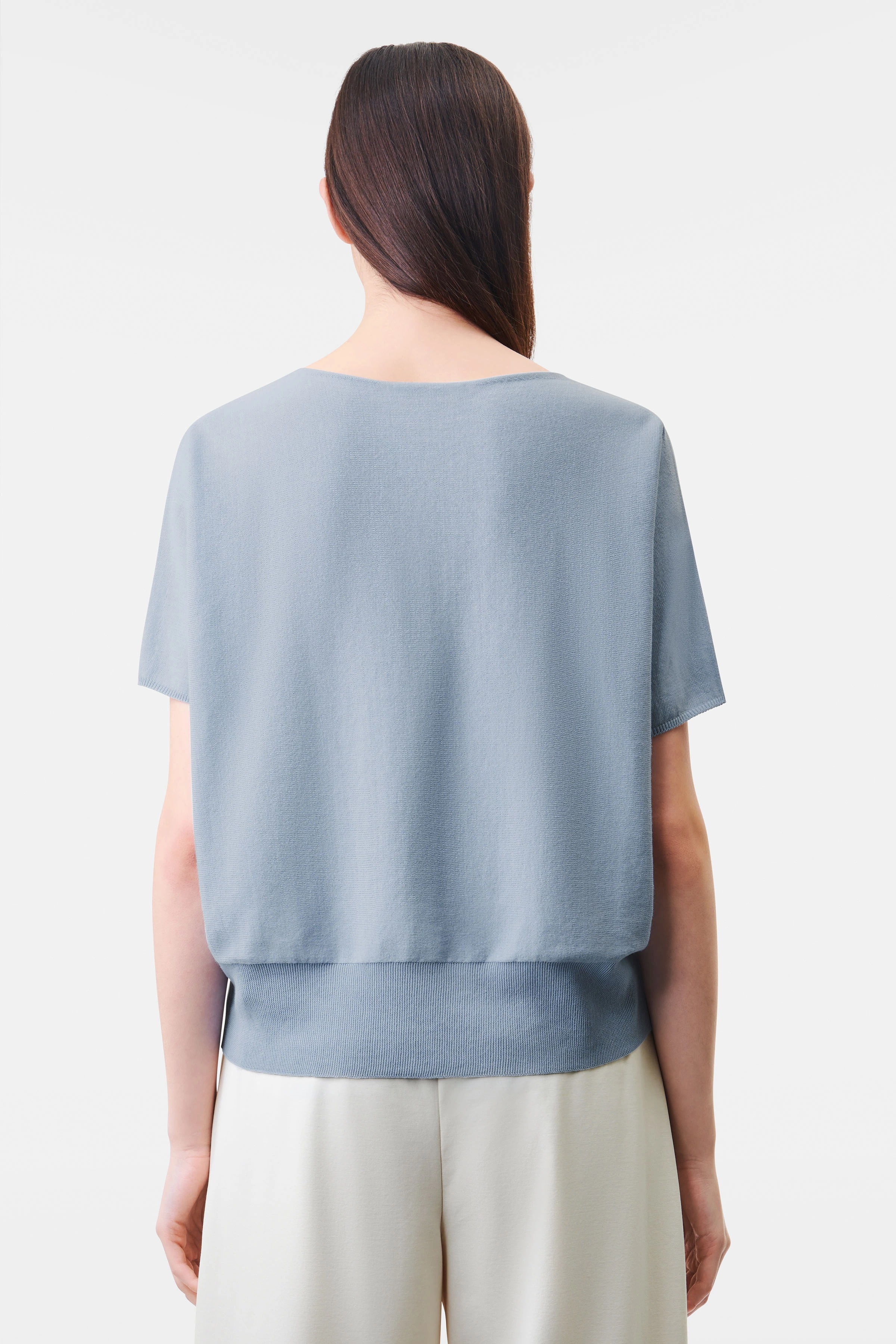 SOMELI - knitted t-shirt in cotton crepe - women - blue - Rückansicht