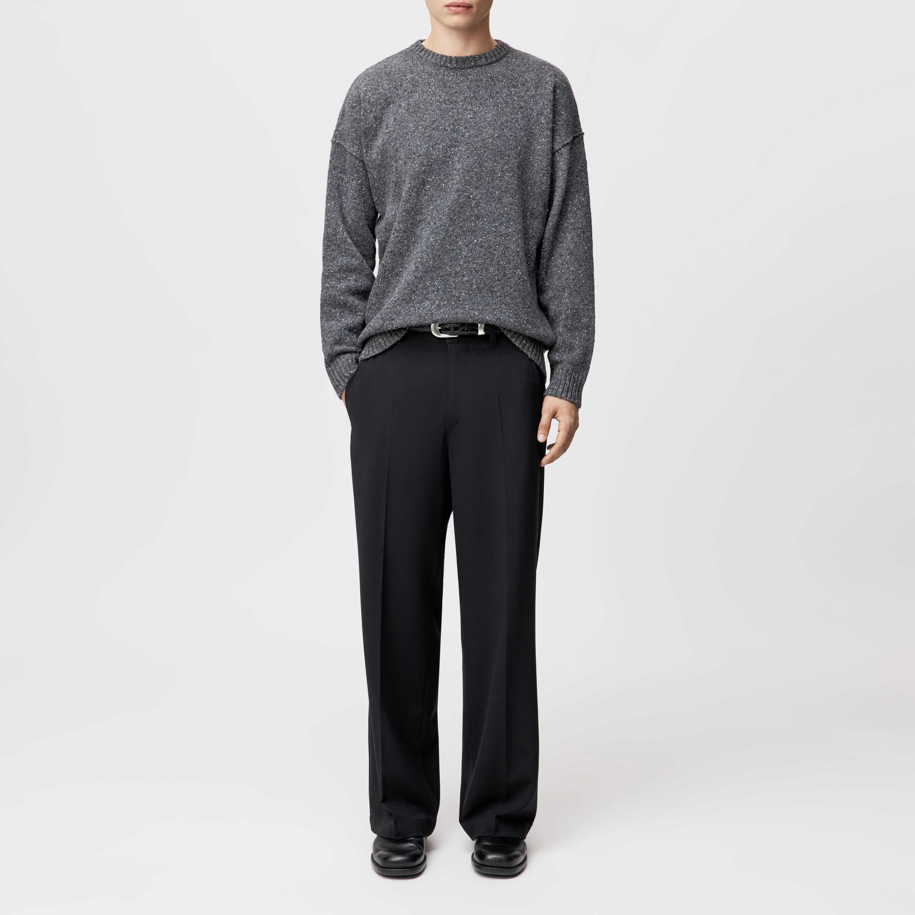 NEELIO - Pullover in Tweet Woll-Mischung - Herren - grau - Ganzkörper-Frontansicht