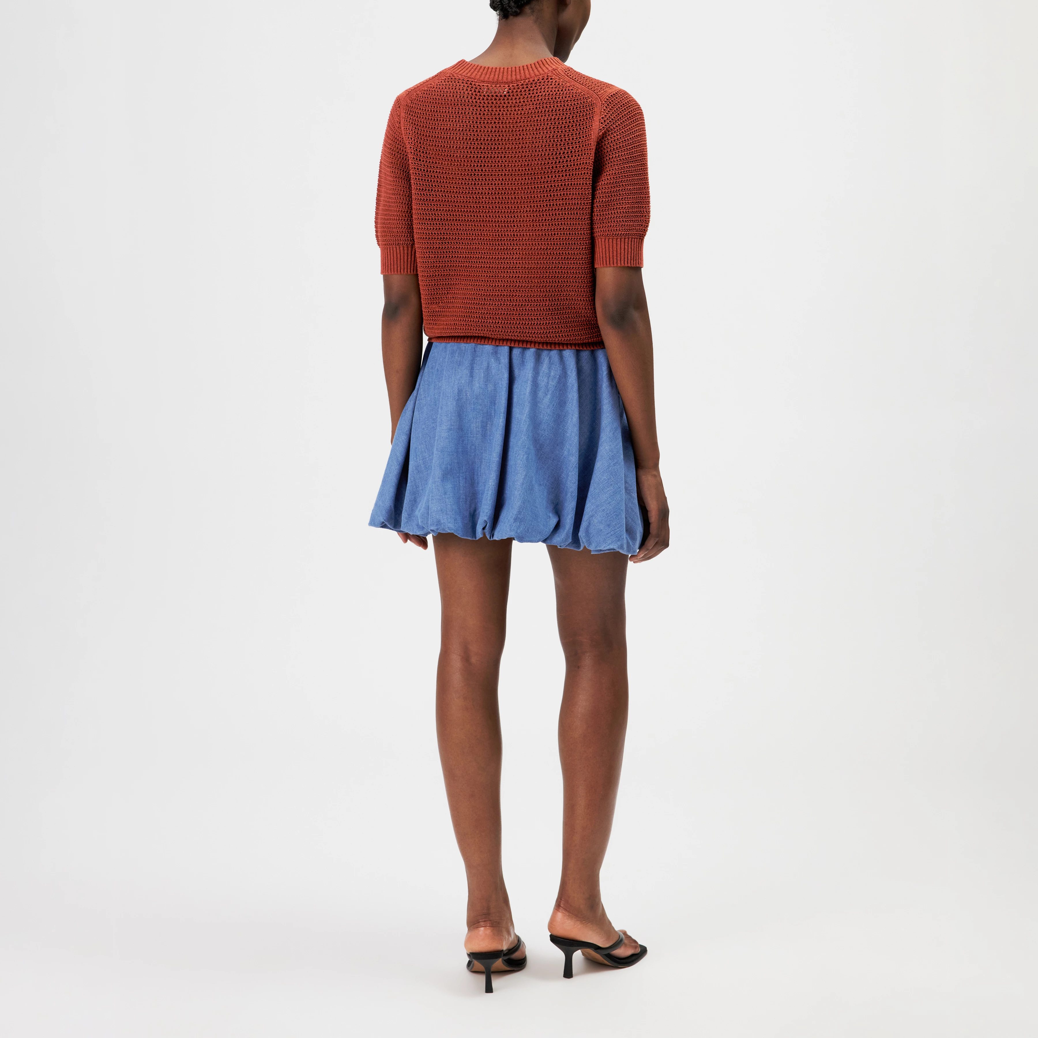 SANIDY - Chunky knit short sleeve in cotton blend - women - red - Rückansicht