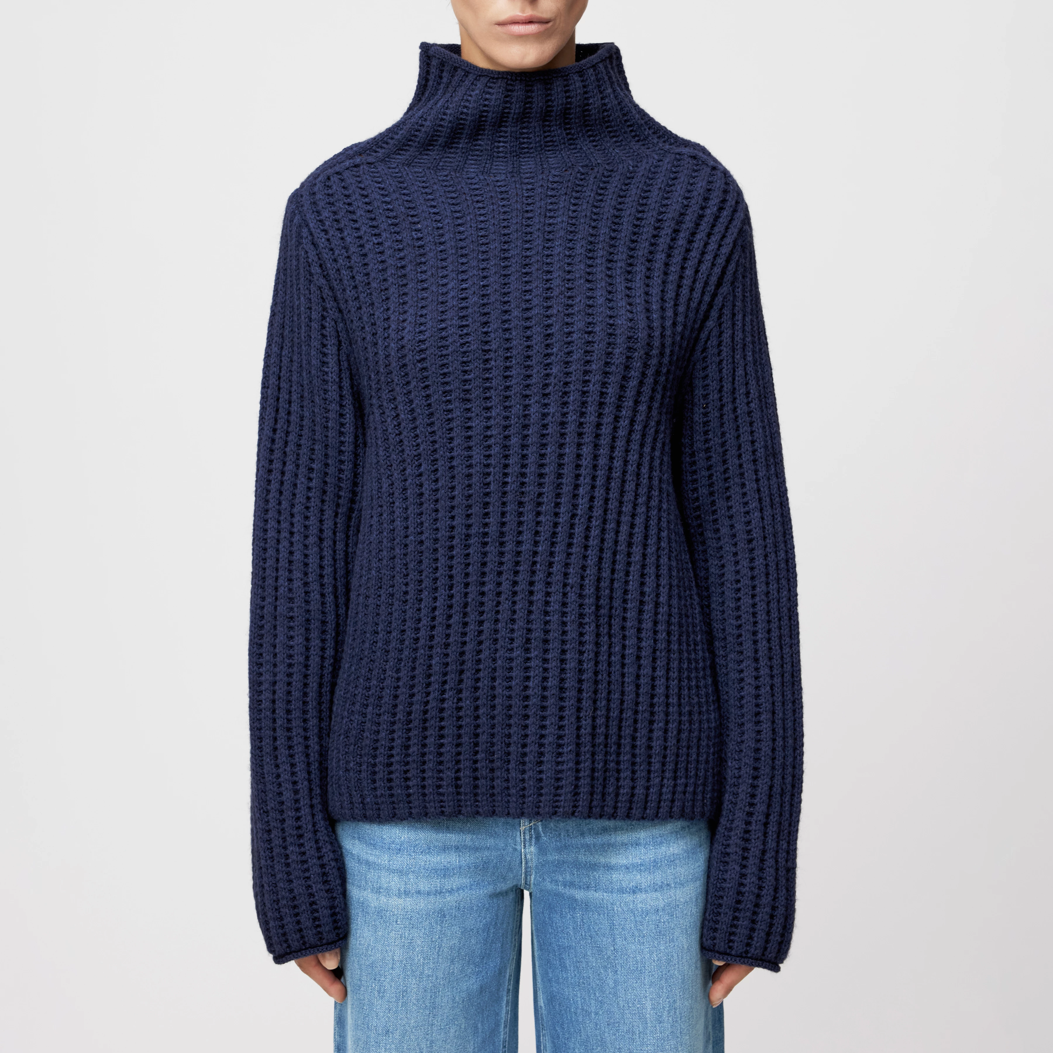 VARISA - Turtleneck jumper in wool and alpaca blend - women - blue - Frontansicht
