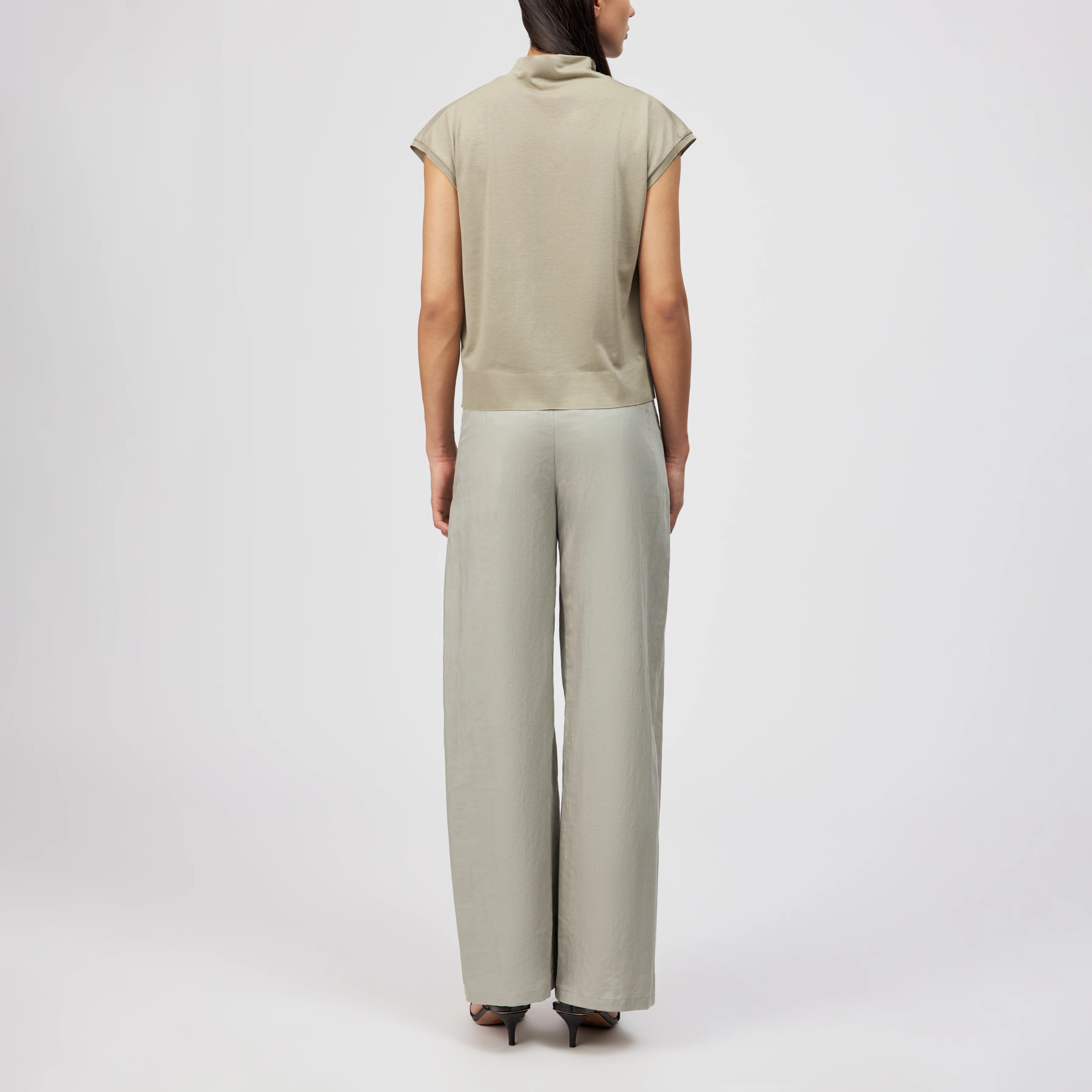 SOLEMNO - T-shirt with cowl neck in lyocell blend - women - beige - Rückansicht