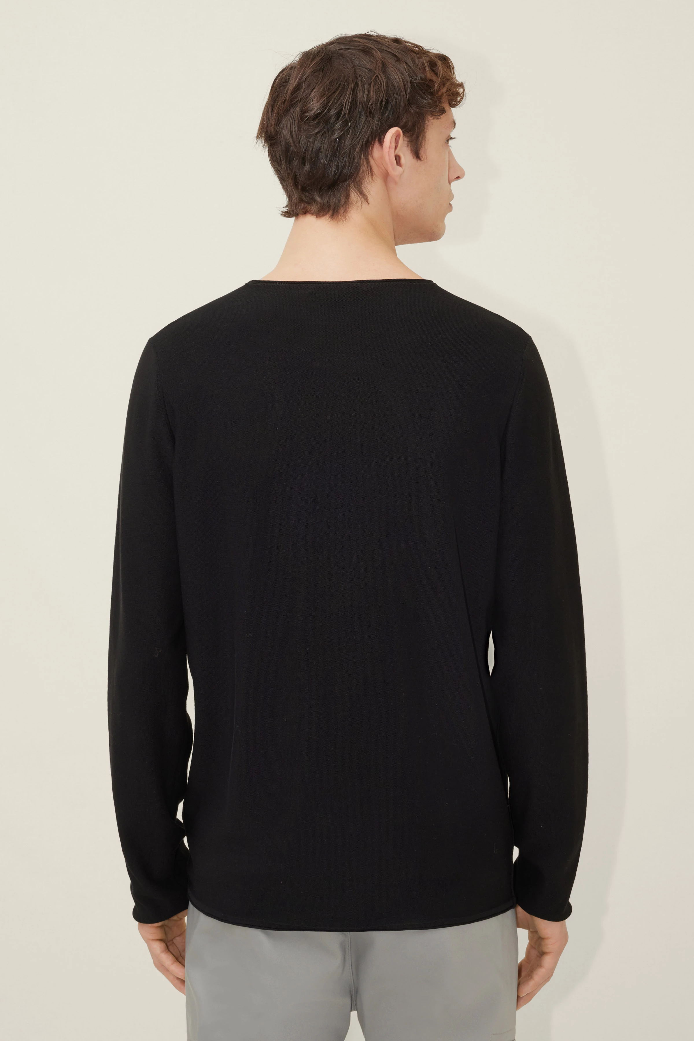 RIK - Pullover mit rollenden Kanten aus reiner Baumwolle - Herren - schwarz - Rückansicht