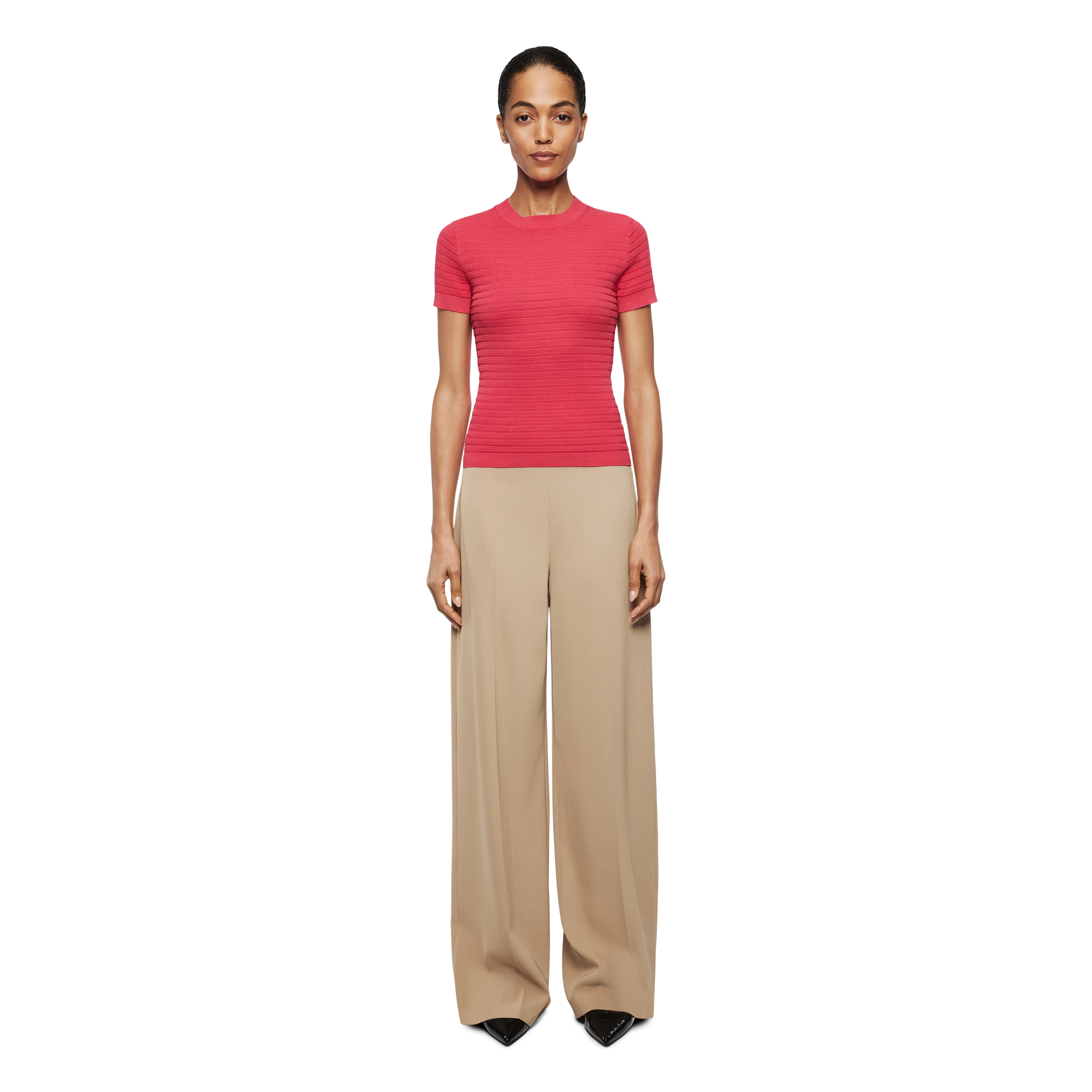 MOGLINI - Knitted T-shirt in mercerised cotton - women - red - Ganzkörper-Frontansicht