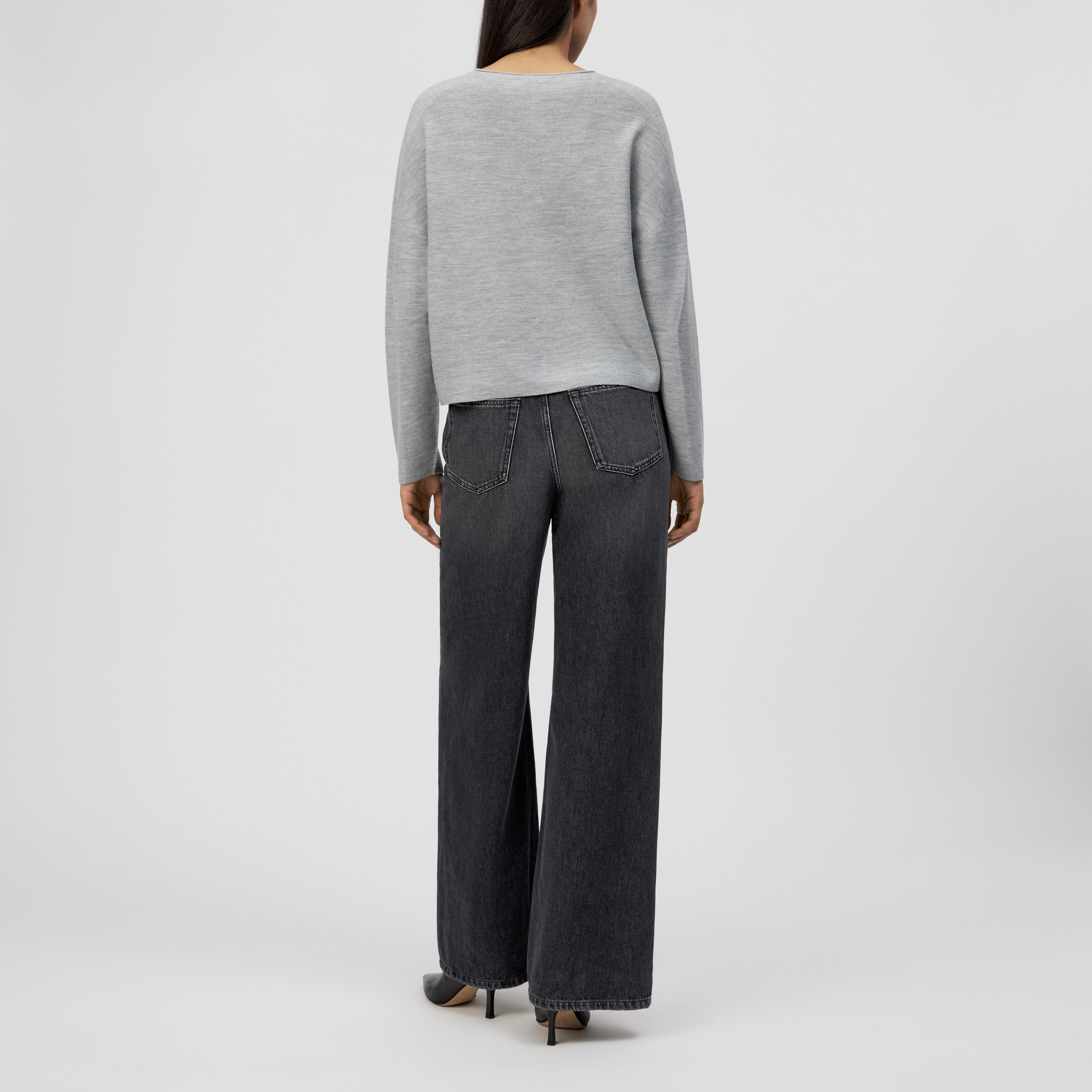 MEAMI - Vekürzter Egg-Shape Pullover in 100% Merinowolle - Damen - grau - Rückansicht