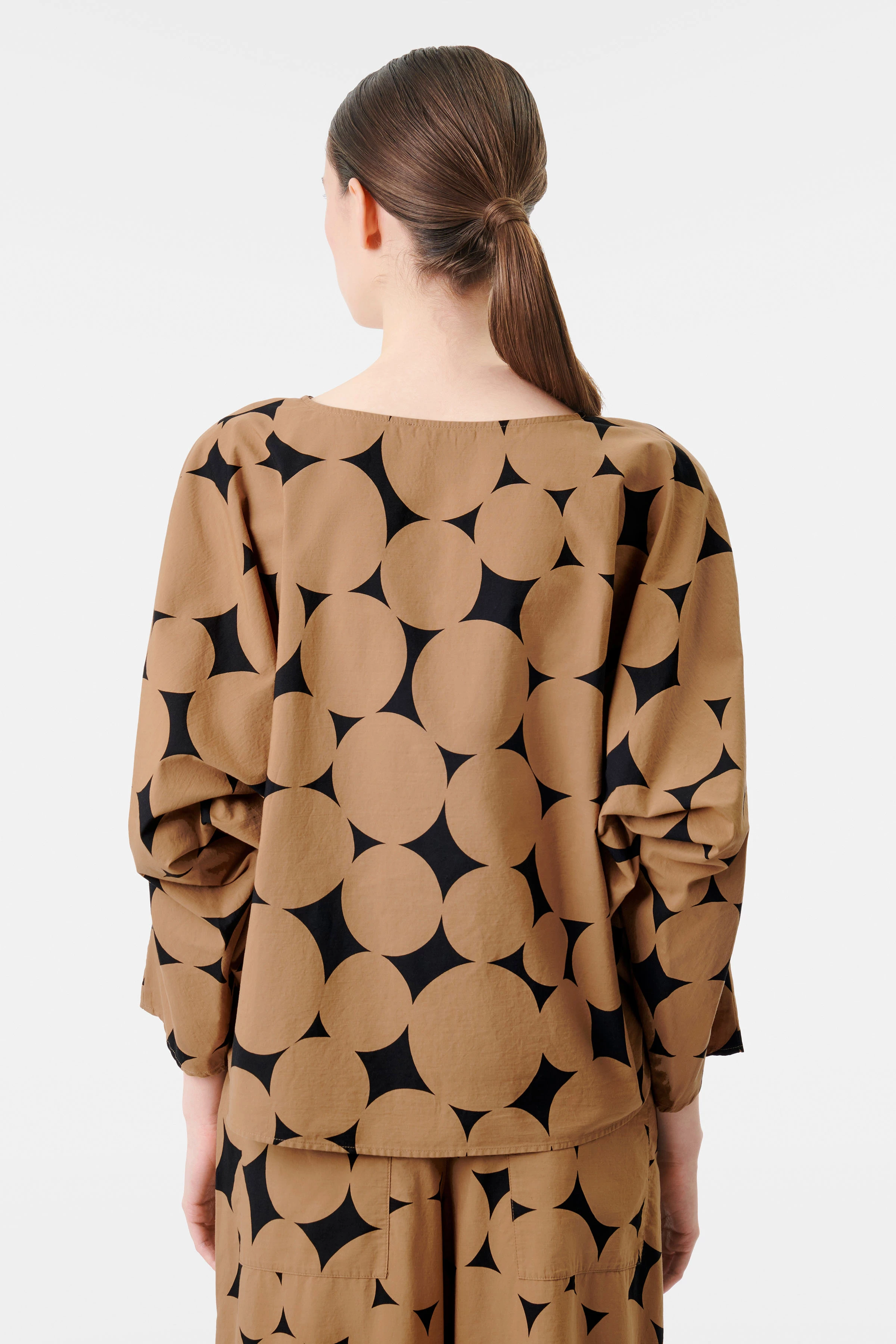 NIALINI - overhemdblouse met vleermuismouwen in katoenen popeline - dames - bruin - Rückansicht