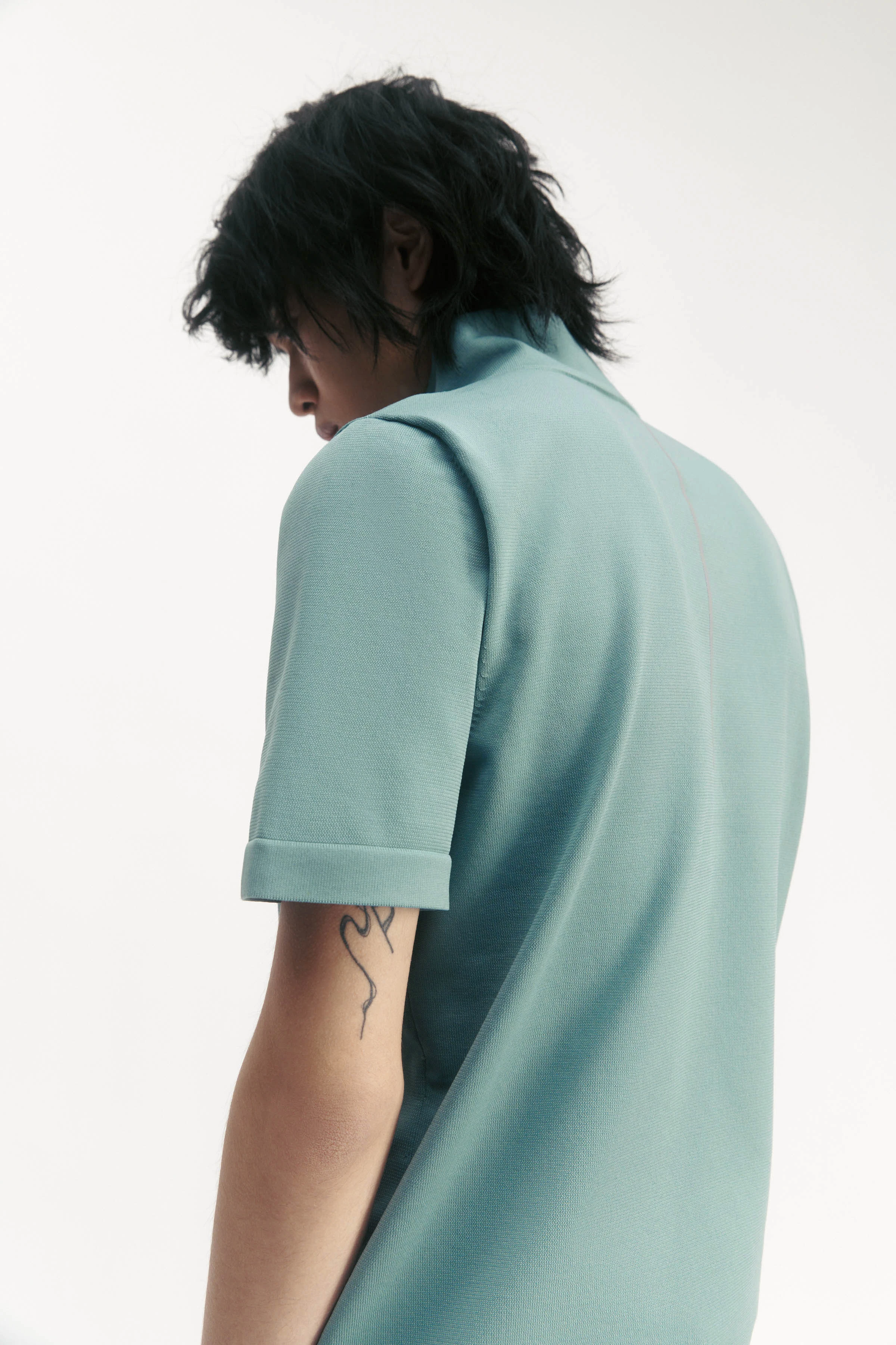 LEANDER_ROSE - half zip polo - men - green - Rückansicht