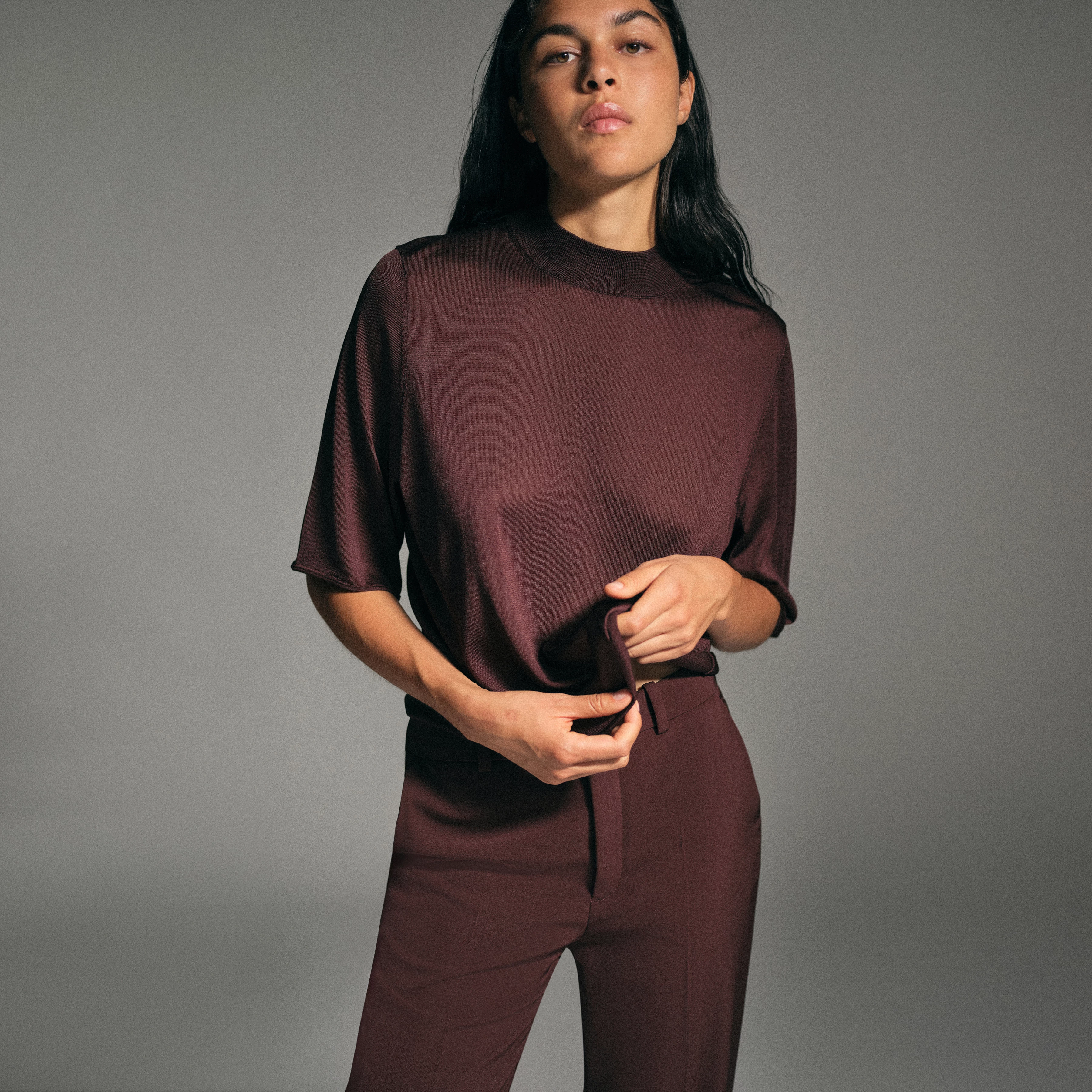 NISLE_2 - Strick-T-Shirt in Luxus-Textur - Damen - rot