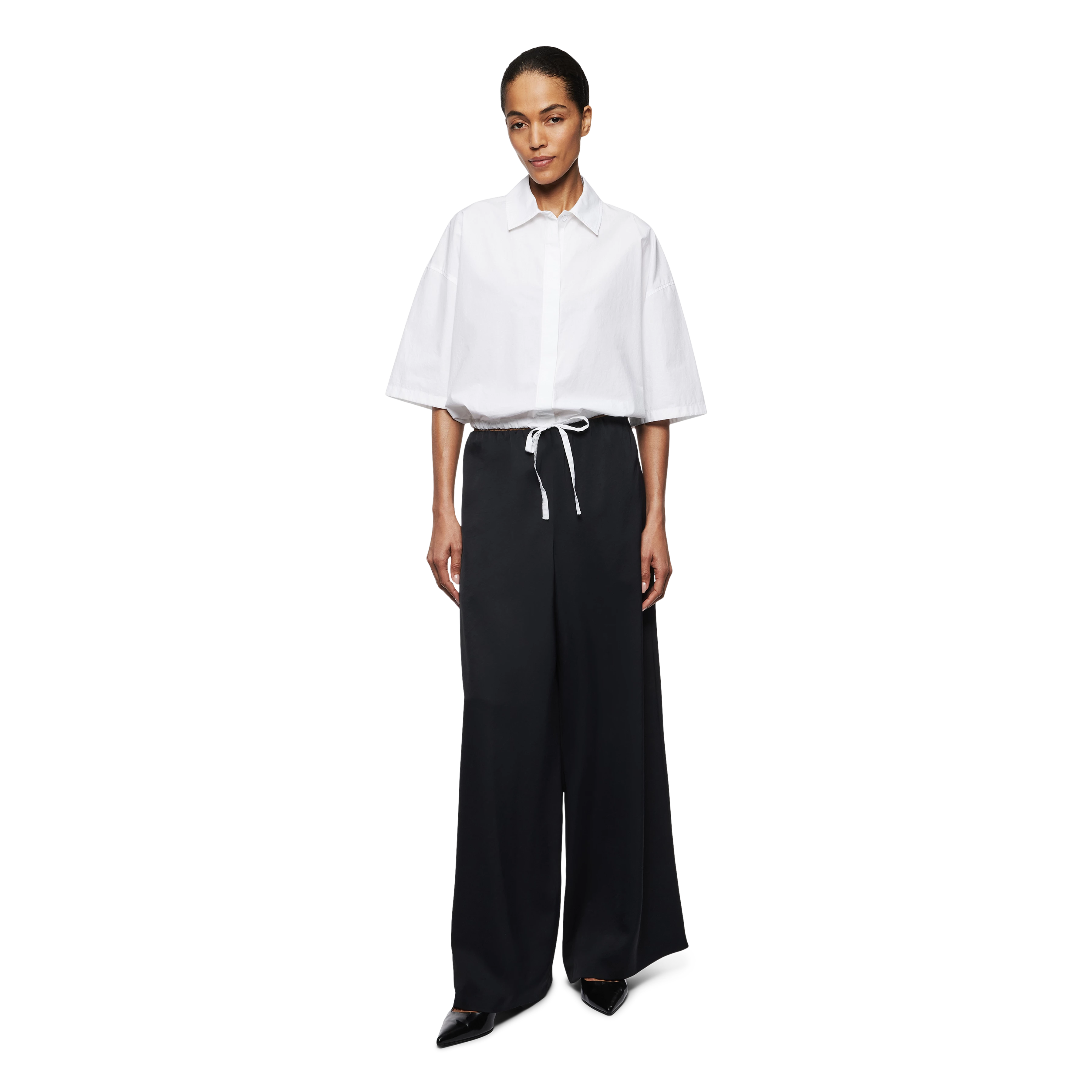 TWEEZER - Wide-leg trousers in satin - women - Natural Aluminium - Ganzkörper-Frontansicht