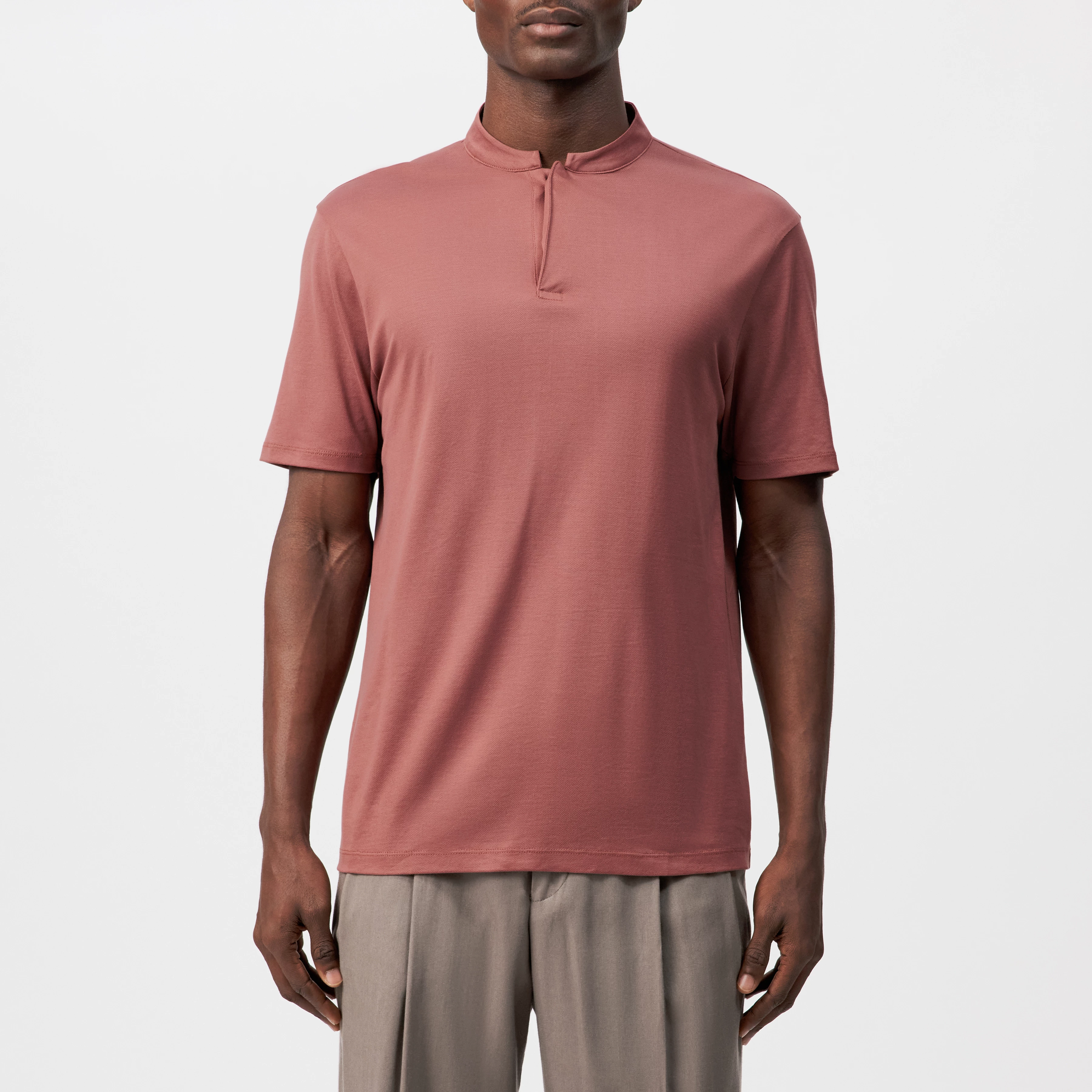 LOUIS - T-Shirt mit Knopfleiste in Piqué - Herren - orange - Frontansicht