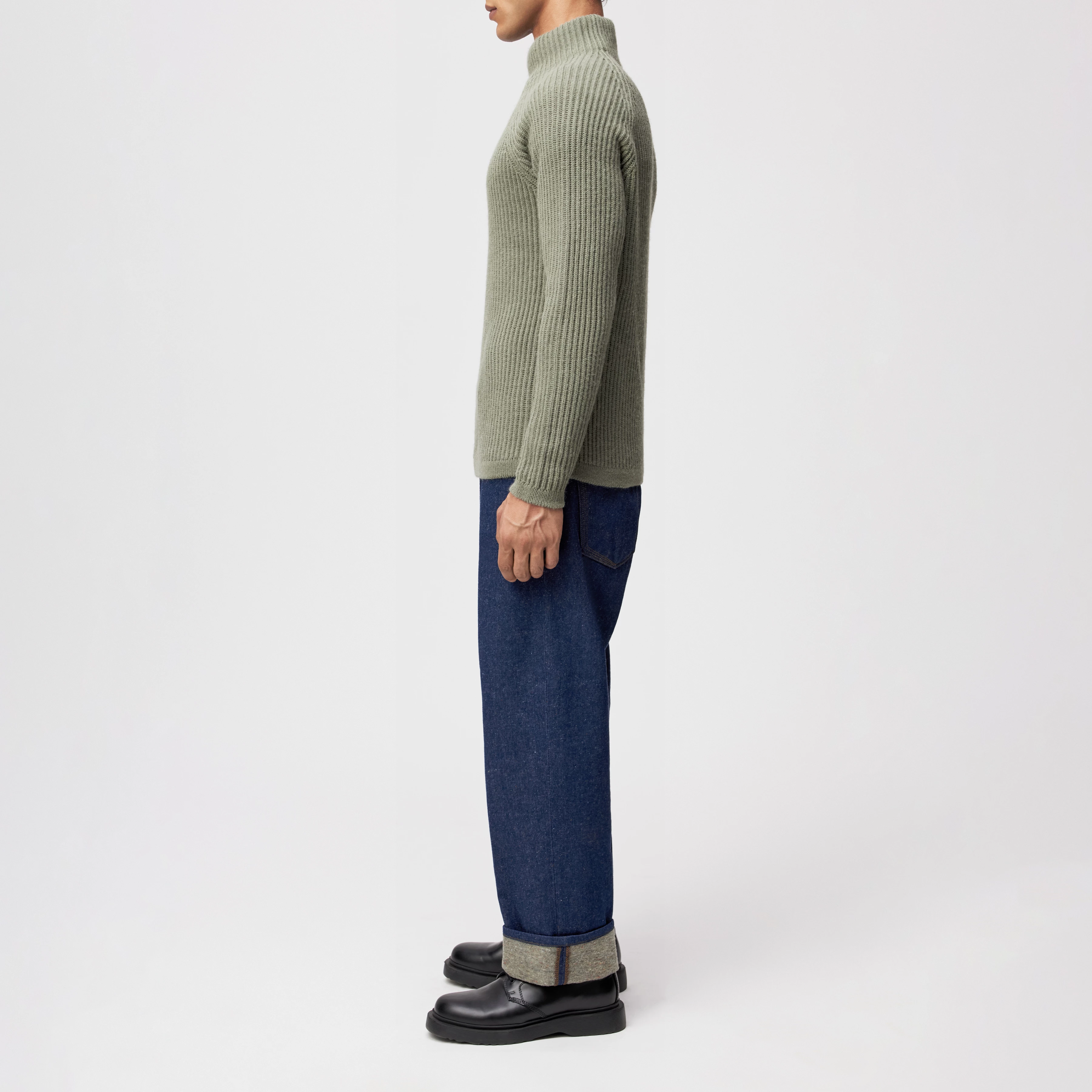 ARVID - Turtleneck jumper in wool and alpaca blend - men - green - Seitenansicht