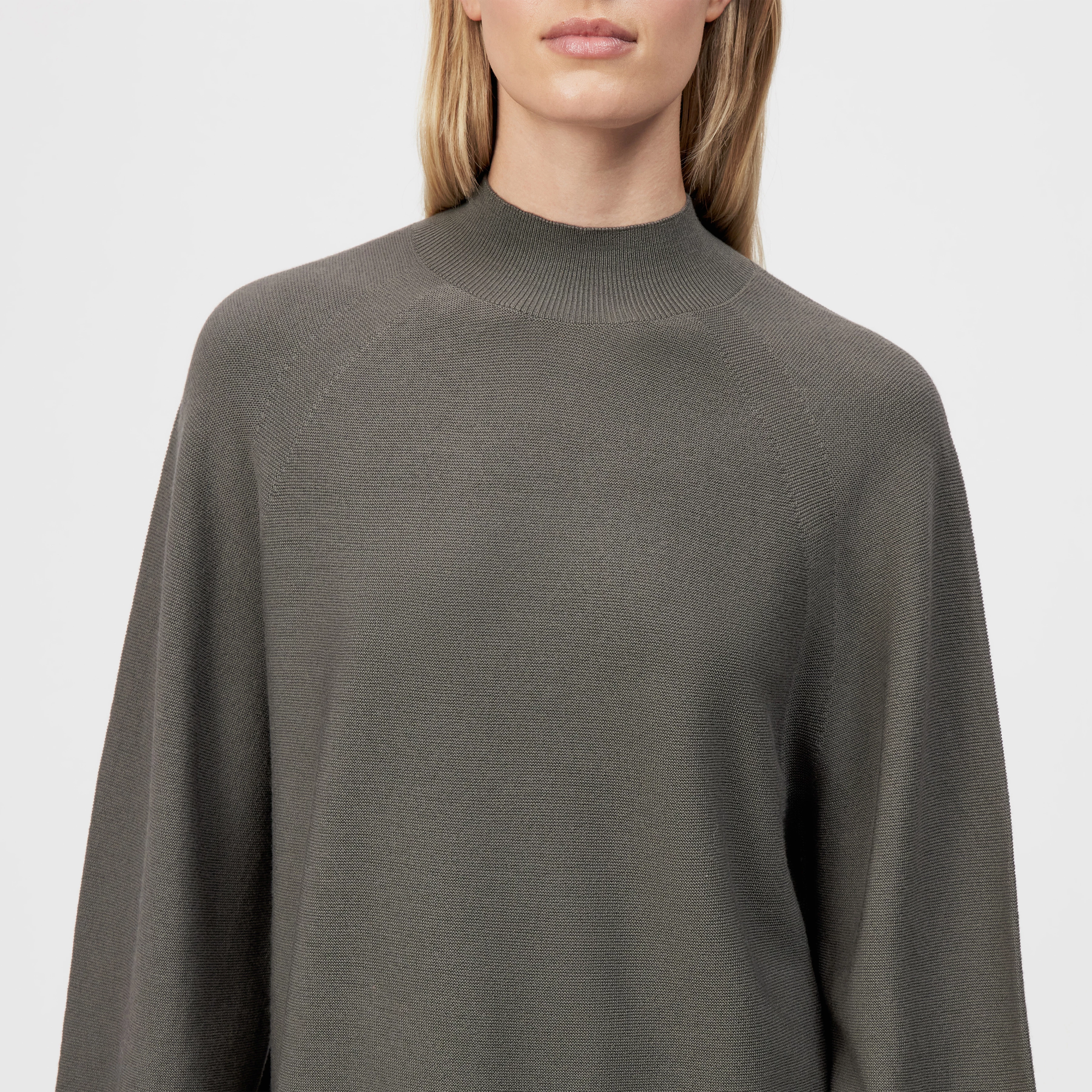 KIMONI - Pull à manches ballon 100 % laine mérinos - women - gris - Detailansicht am Model