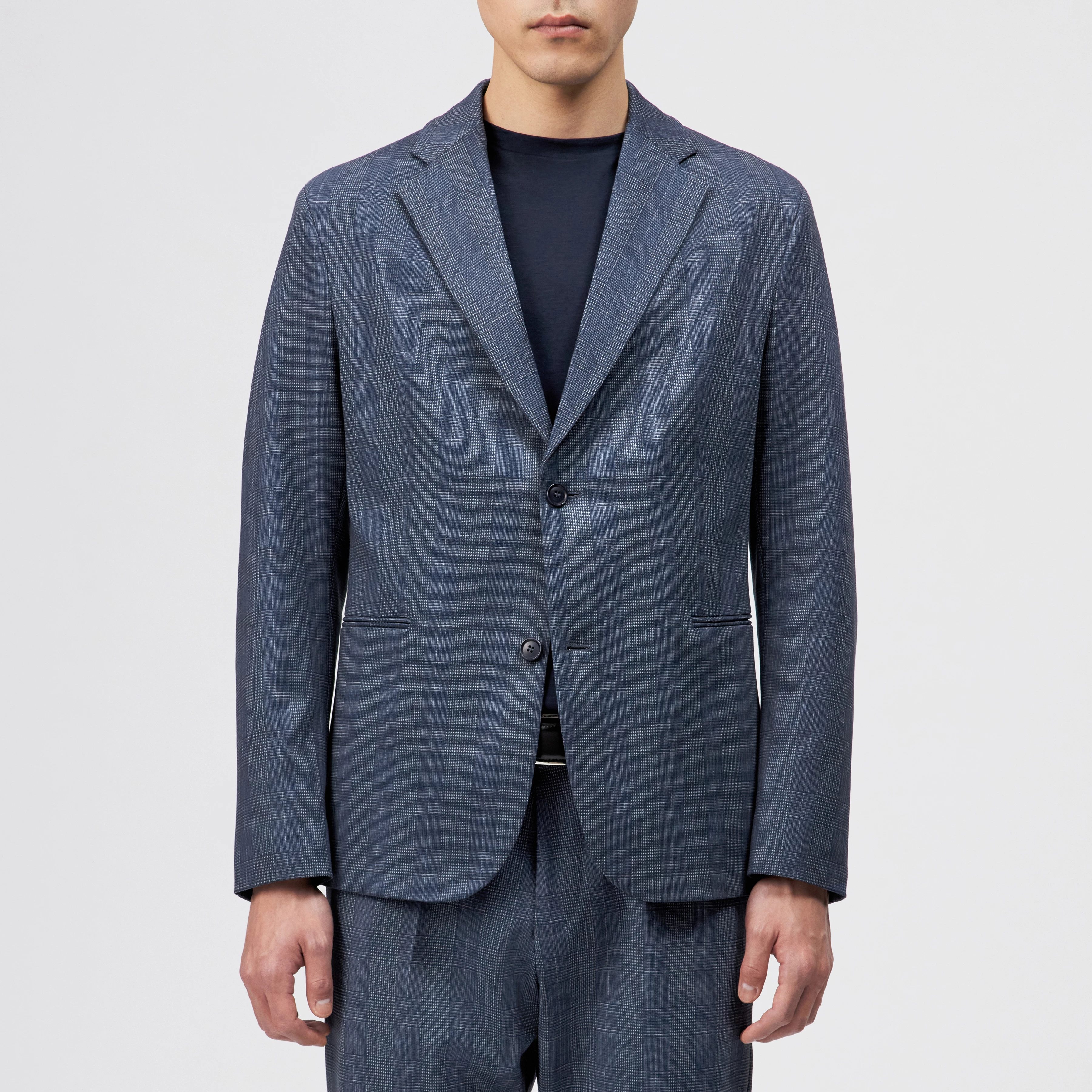 CATORY - Regular-fit colbert in ruitjesjersey - heren - blauw - Frontansicht