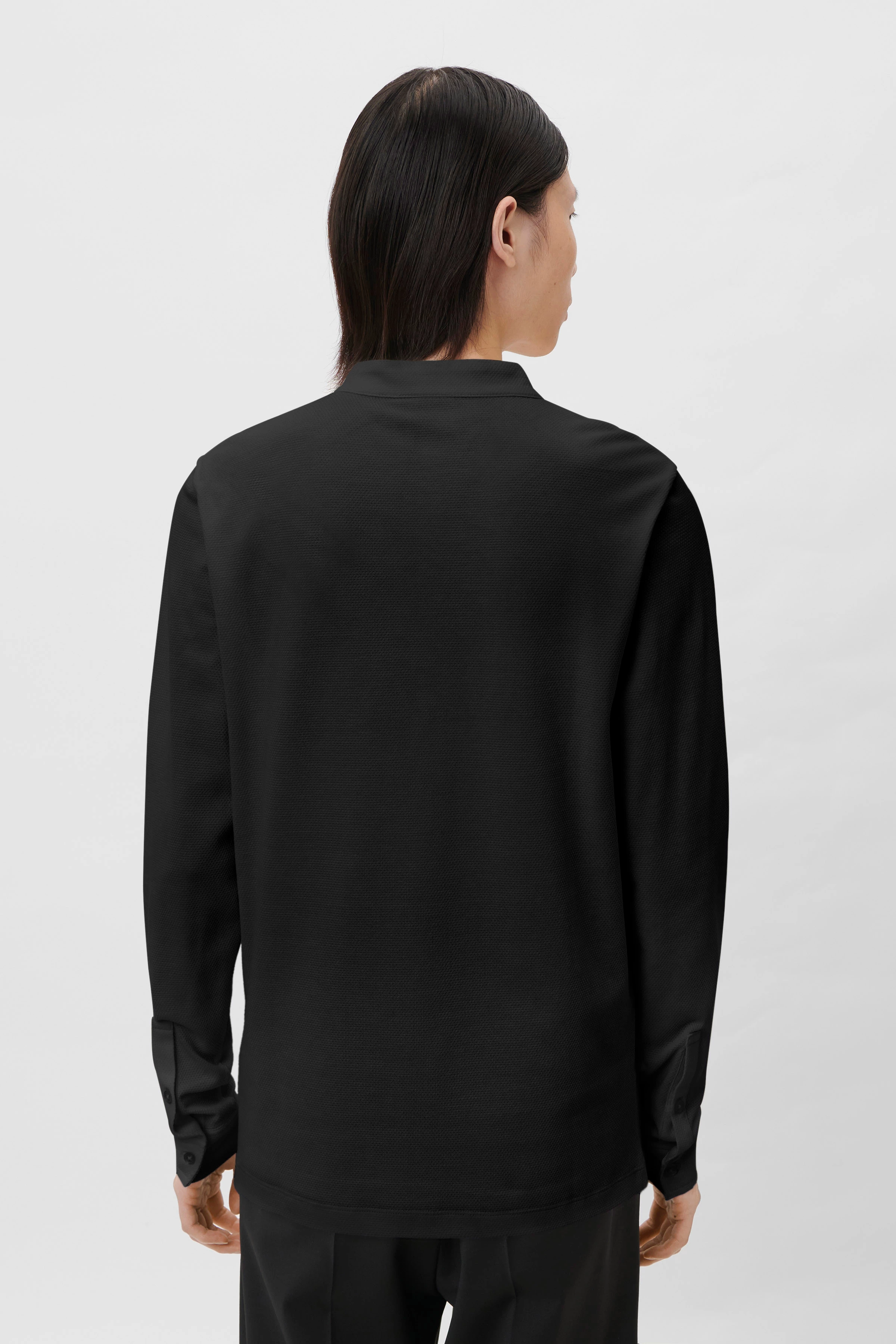 KENO - Longsleeve met piquétextuur - heren - zwart - Rückansicht