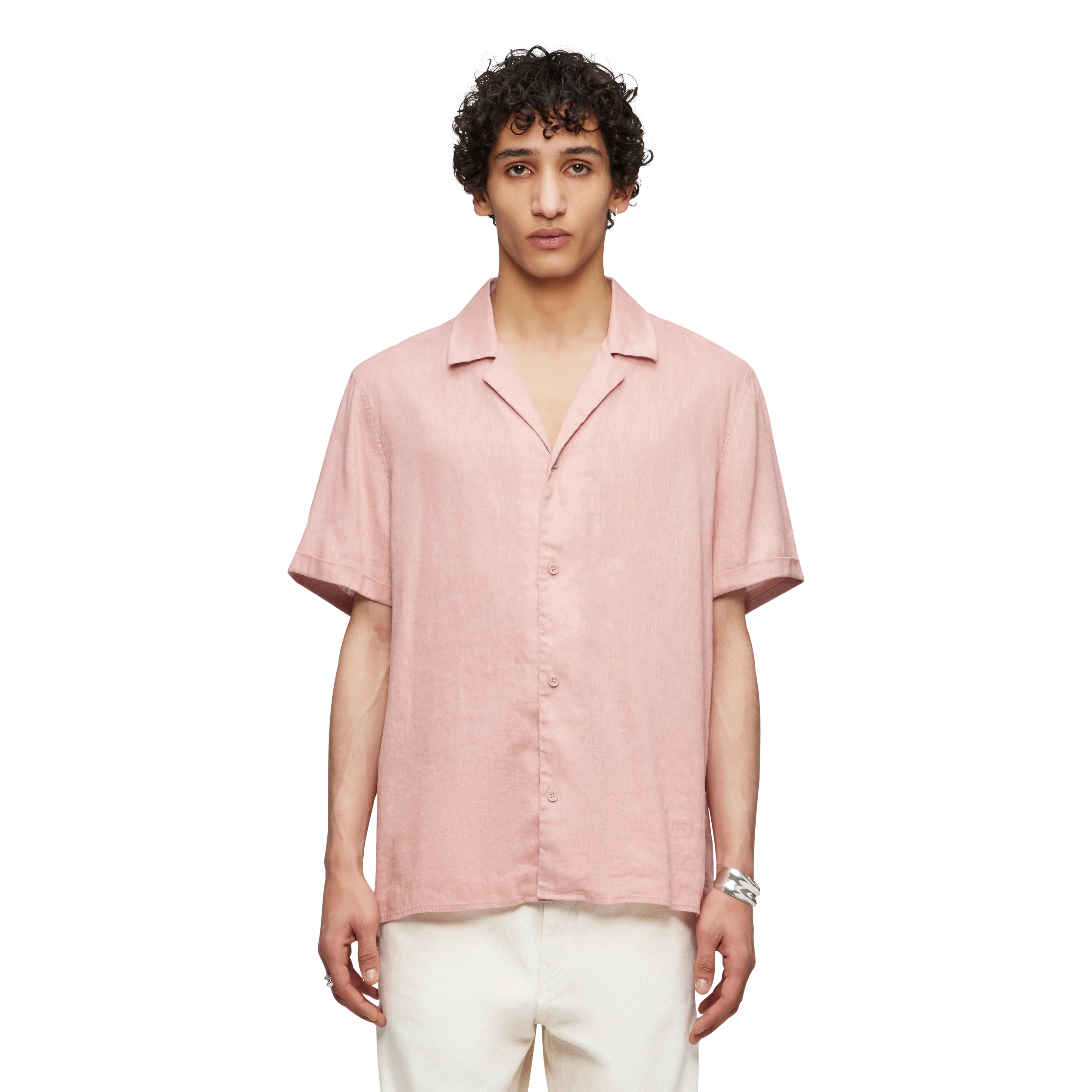 BIJAN_2 - Chemise Casual manches courtes en mélange lin et coton - men - rose - Frontansicht