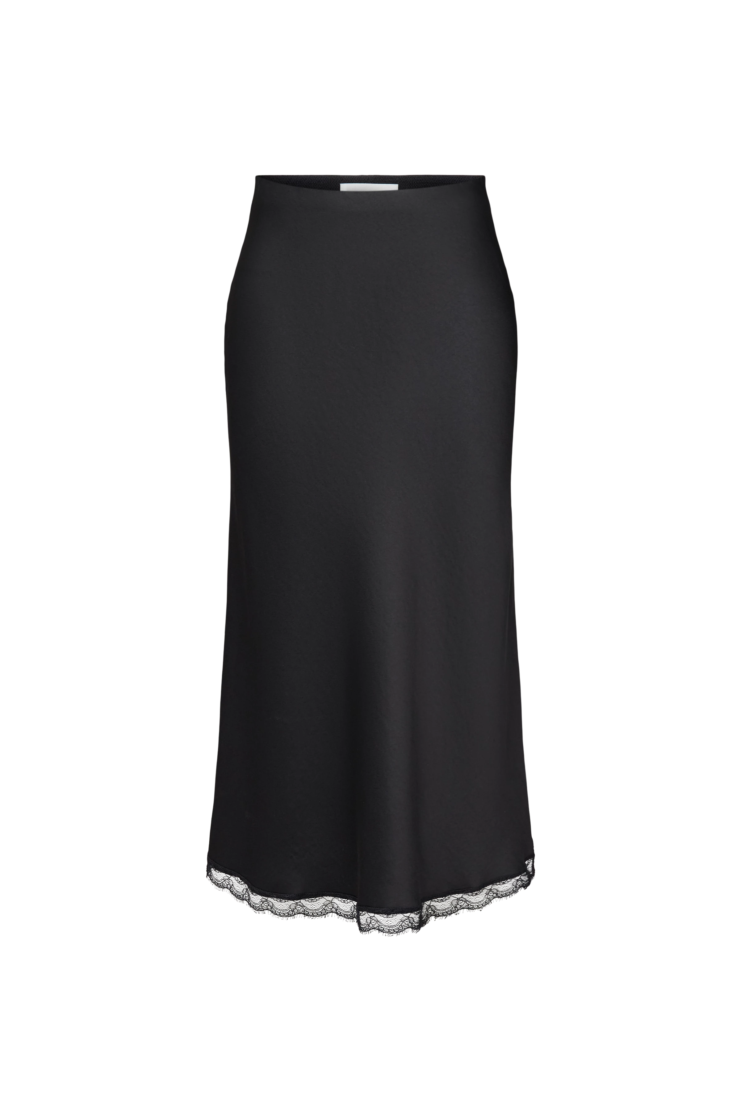 URA_1 - Jupe midi satinée avec dentelle - women - noir - Freisteller Frontansicht
