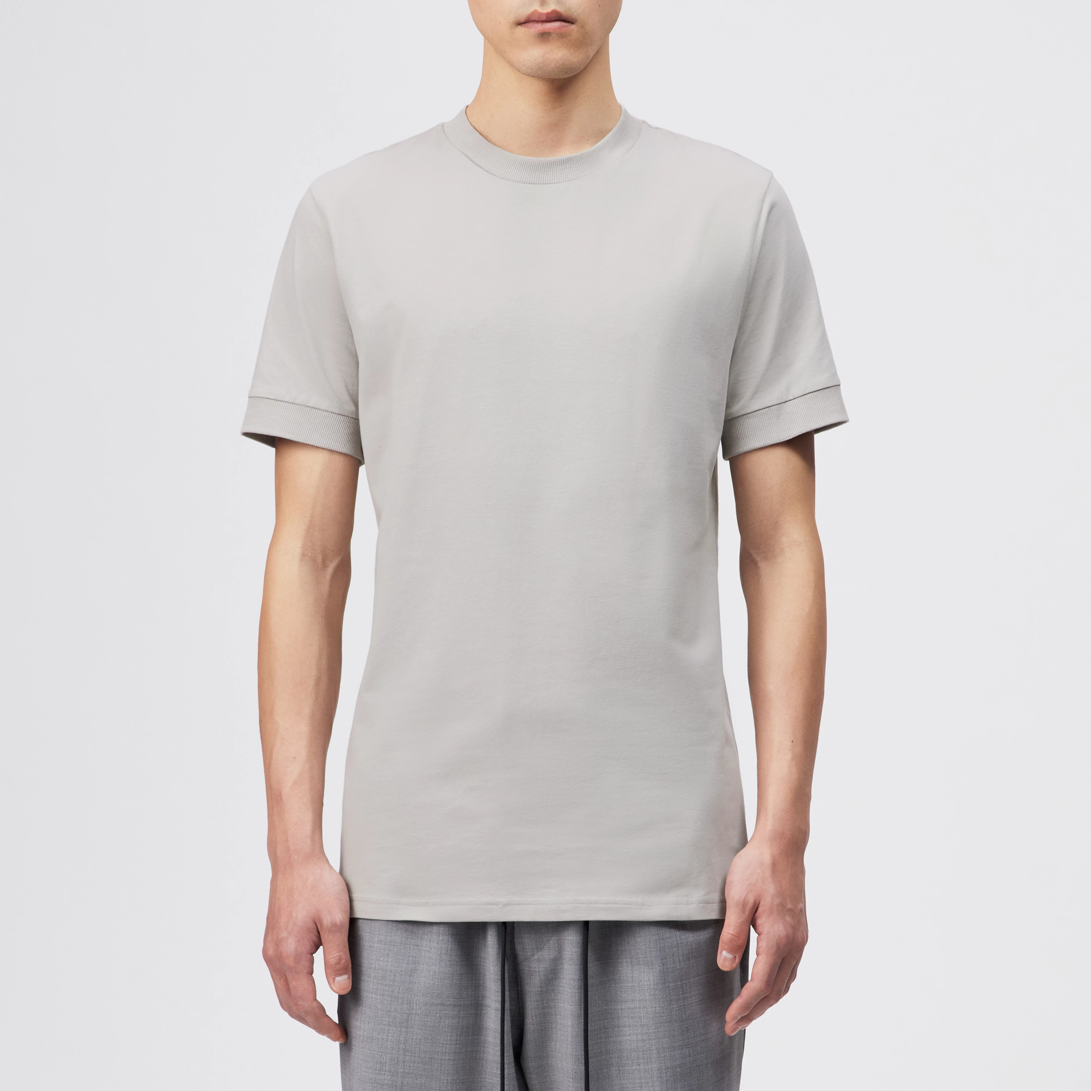 ANTON - Fitted T-Shirt in Baumwolle - Herren - grau - Frontansicht