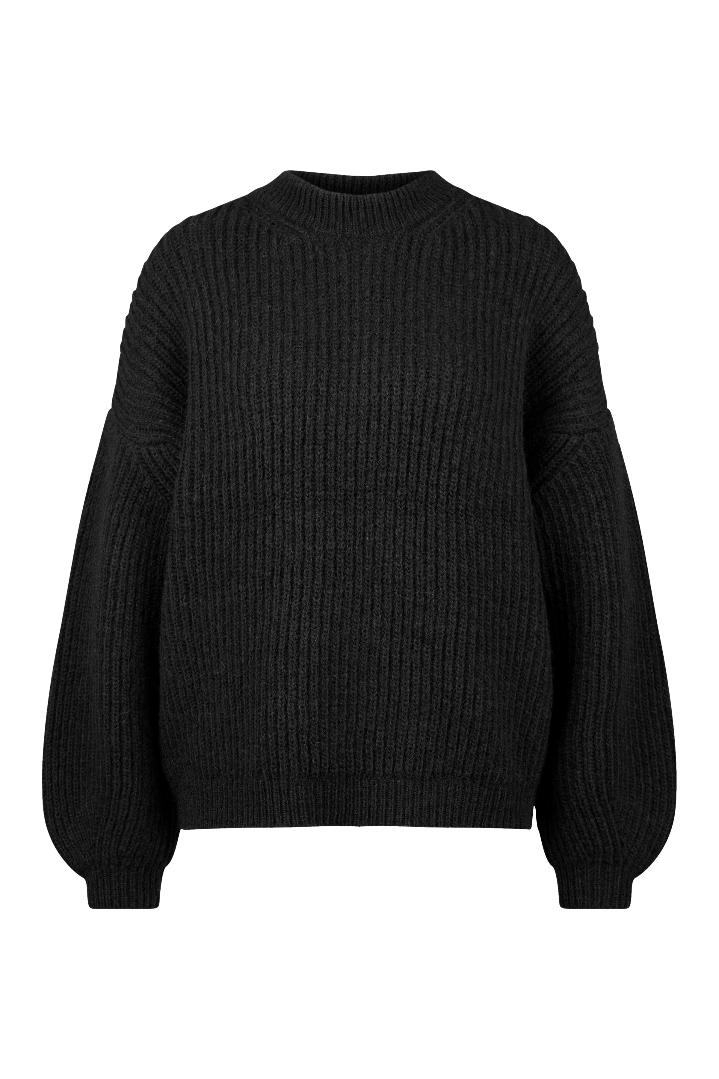 RAMEA - Round-neck jumper with balloon sleeves in alpaca blend - women - Natural Aluminium - Freisteller Frontansicht