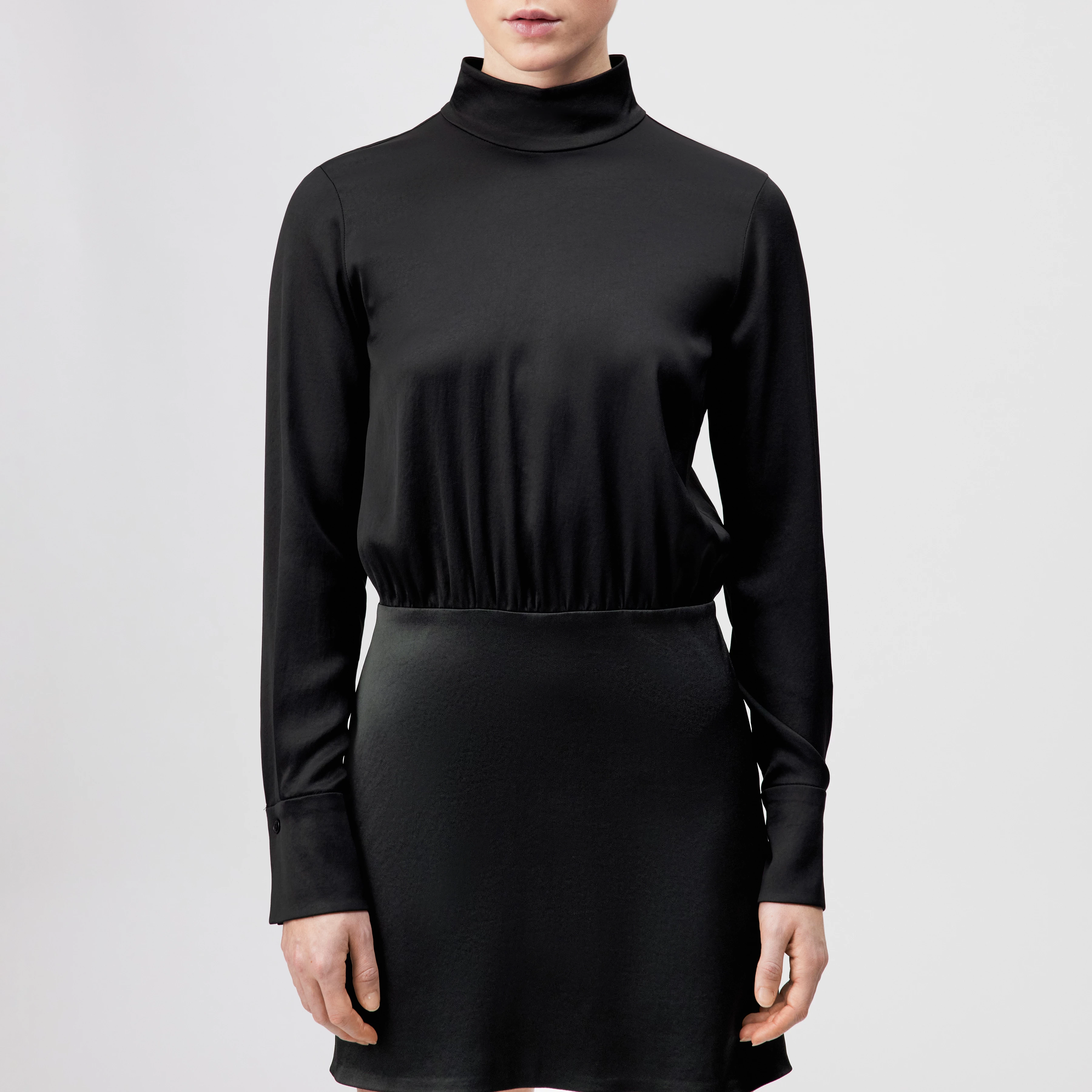 OVINE - Satin stand-up collar dress - women - black - Frontansicht