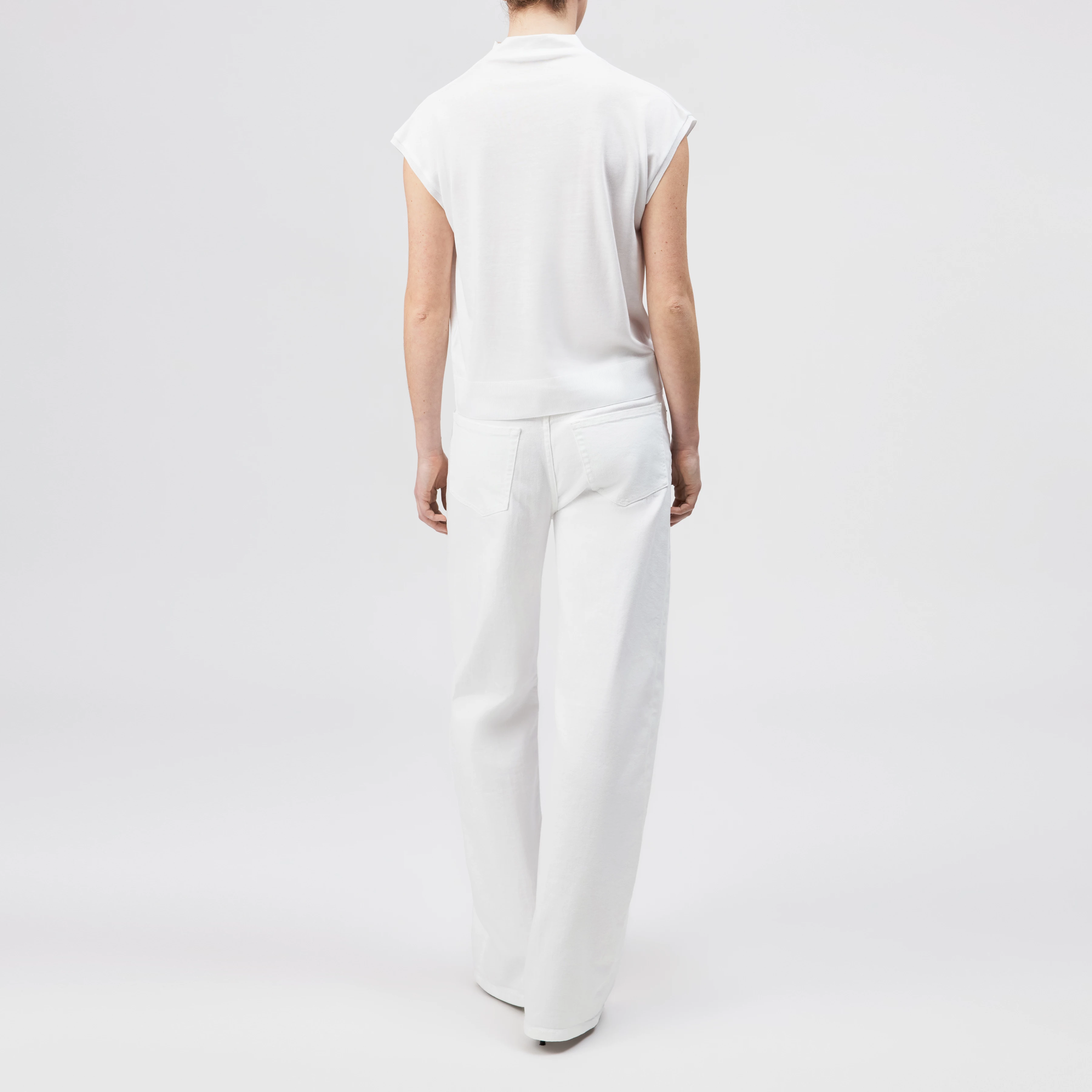 SOLEMNO - T-shirt with cowl neck in lyocell blend - women - white - Rückansicht