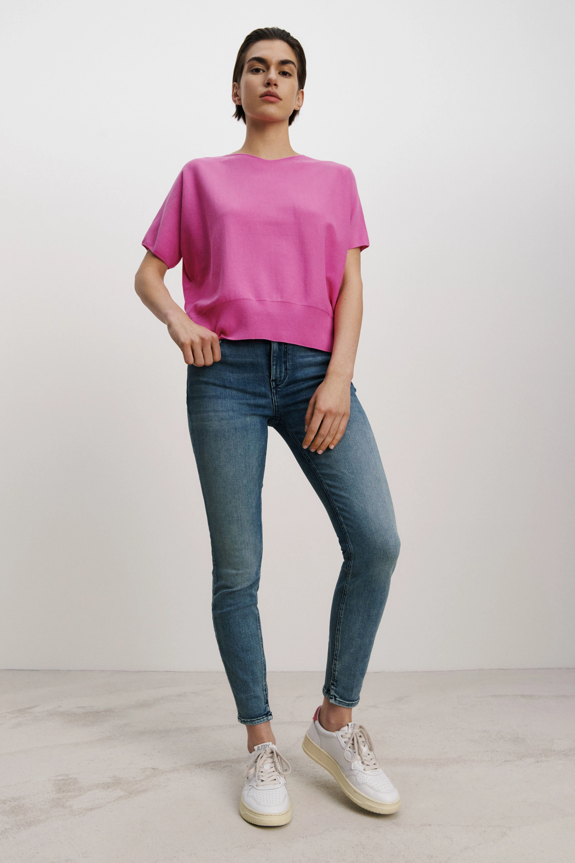 SOMELI - Strick T-Shirt aus reiner Baumwolle - Damen - rosa - Ganzkörper-Frontansicht