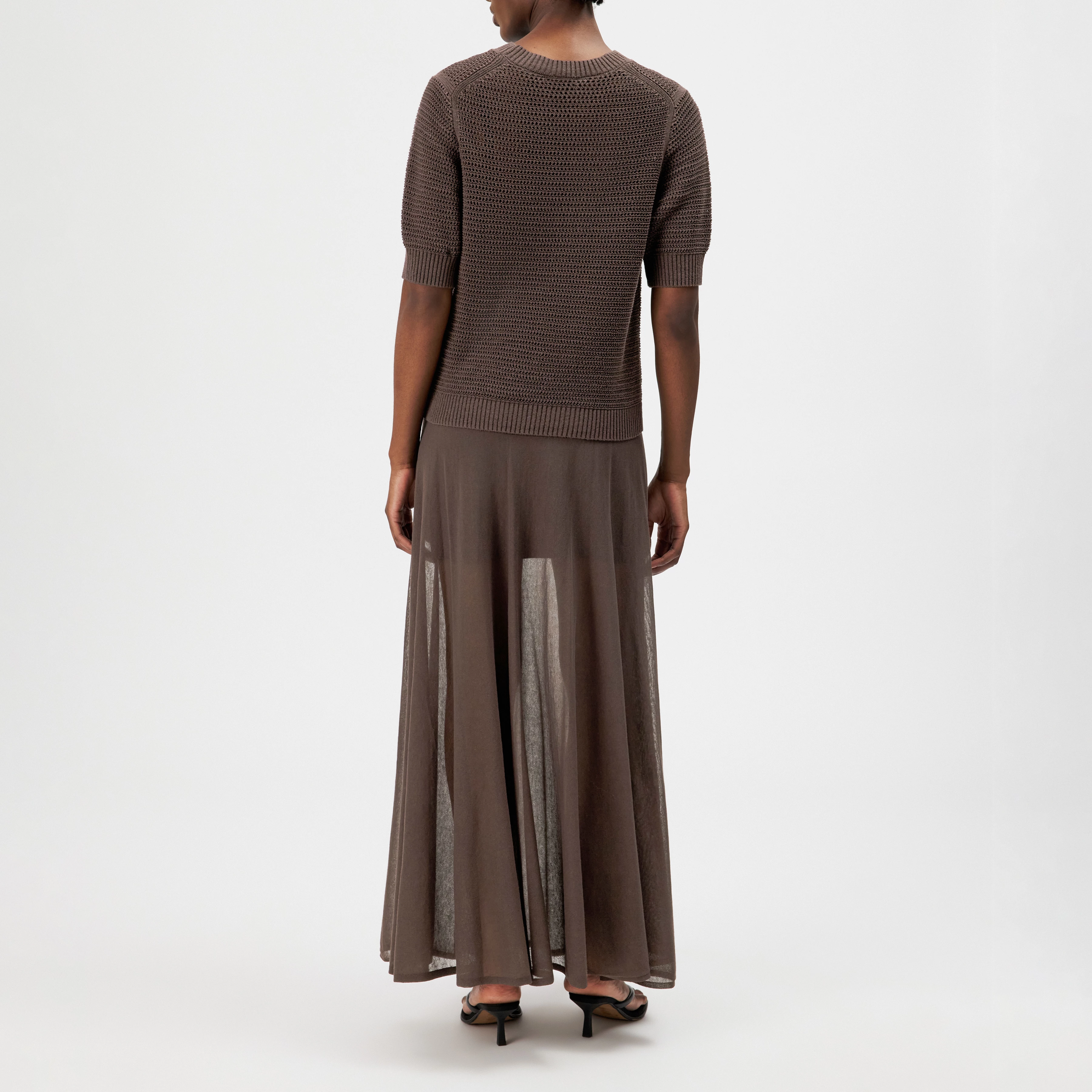 SANIDY - Chunky knit short sleeve in cotton blend - women - brown - Rückansicht