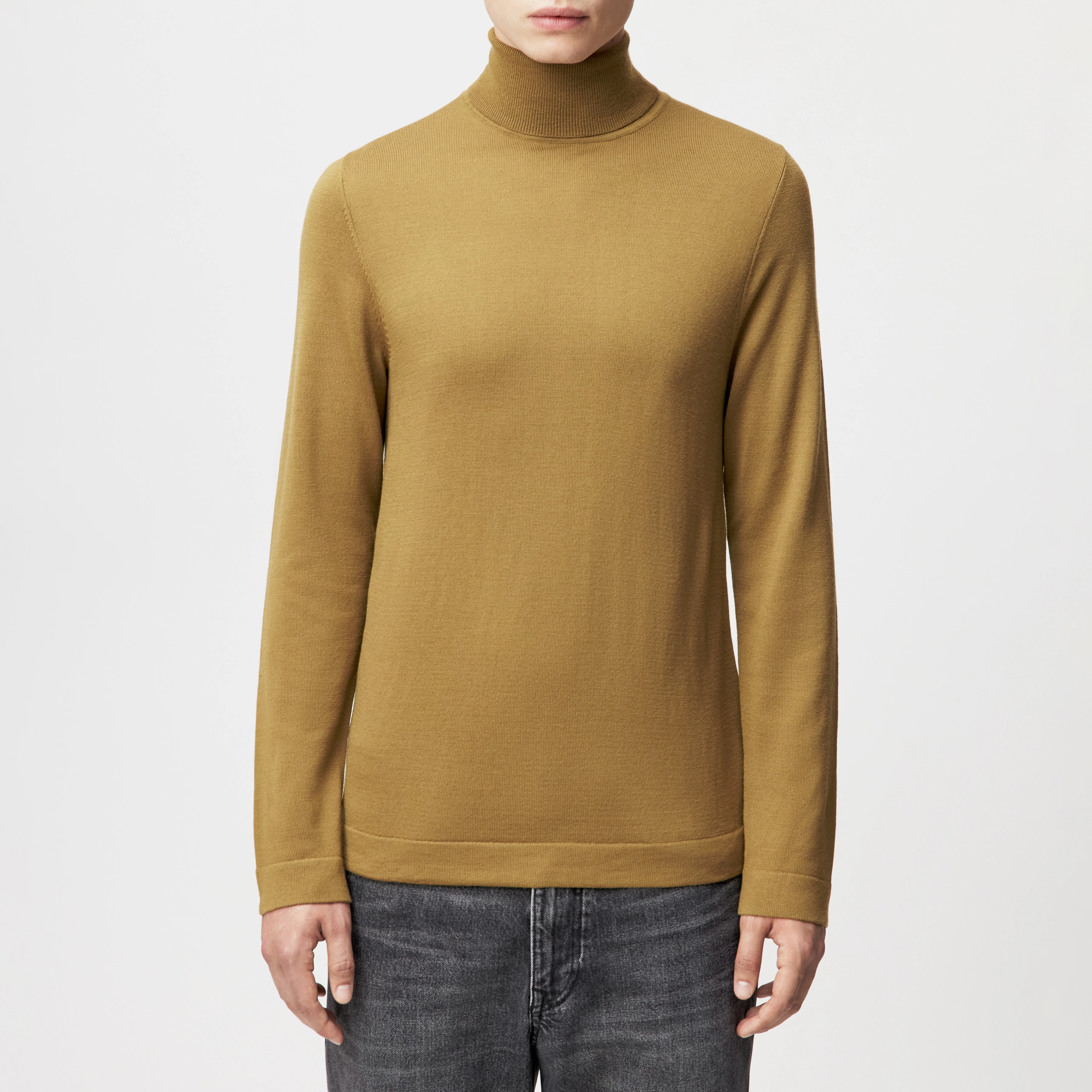 JOEY - Turtleneck jumper in 100% merino wool - men - yellow - Frontansicht