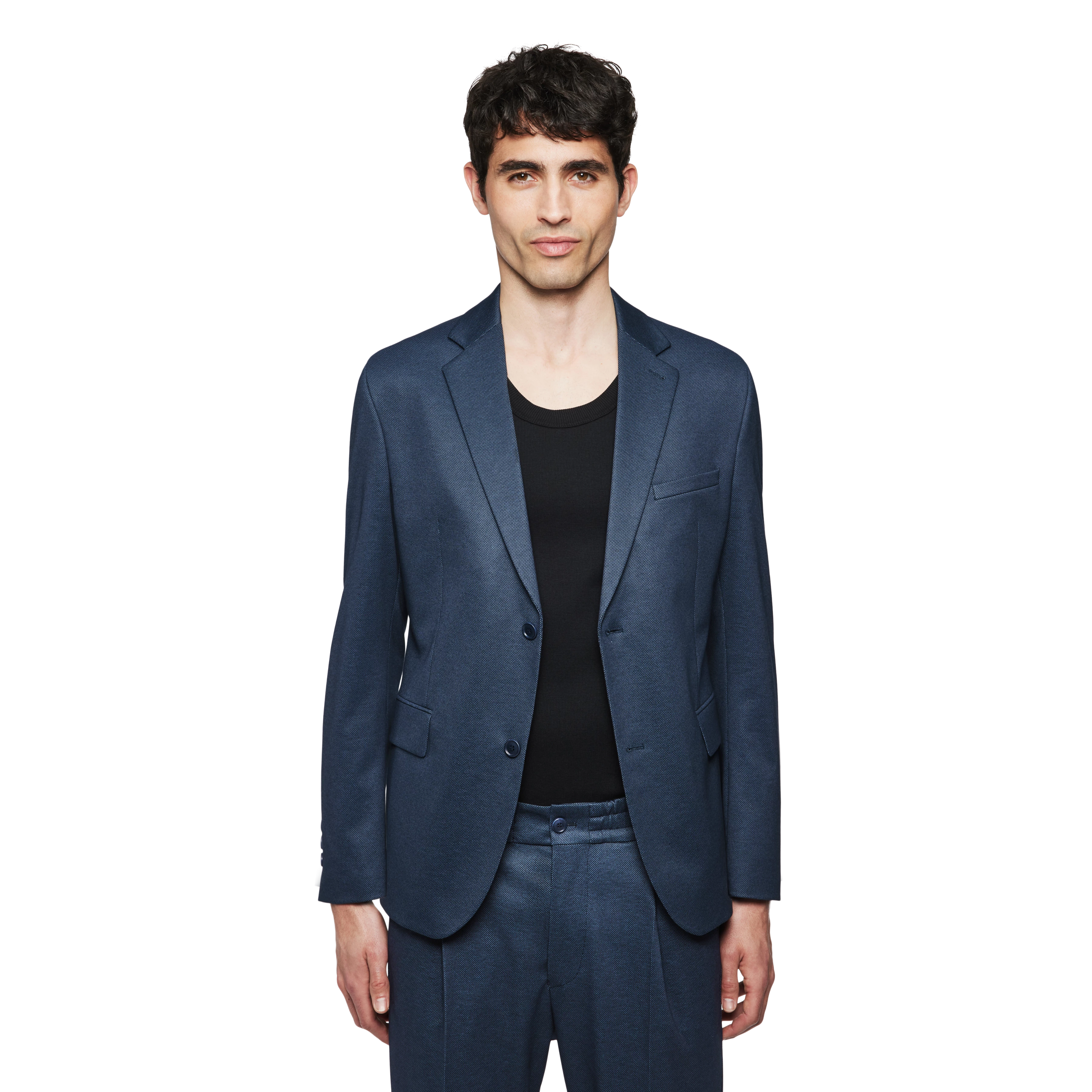 YAMES - Single-breasted jacket in jersey with pattern - men - blue - Frontansicht