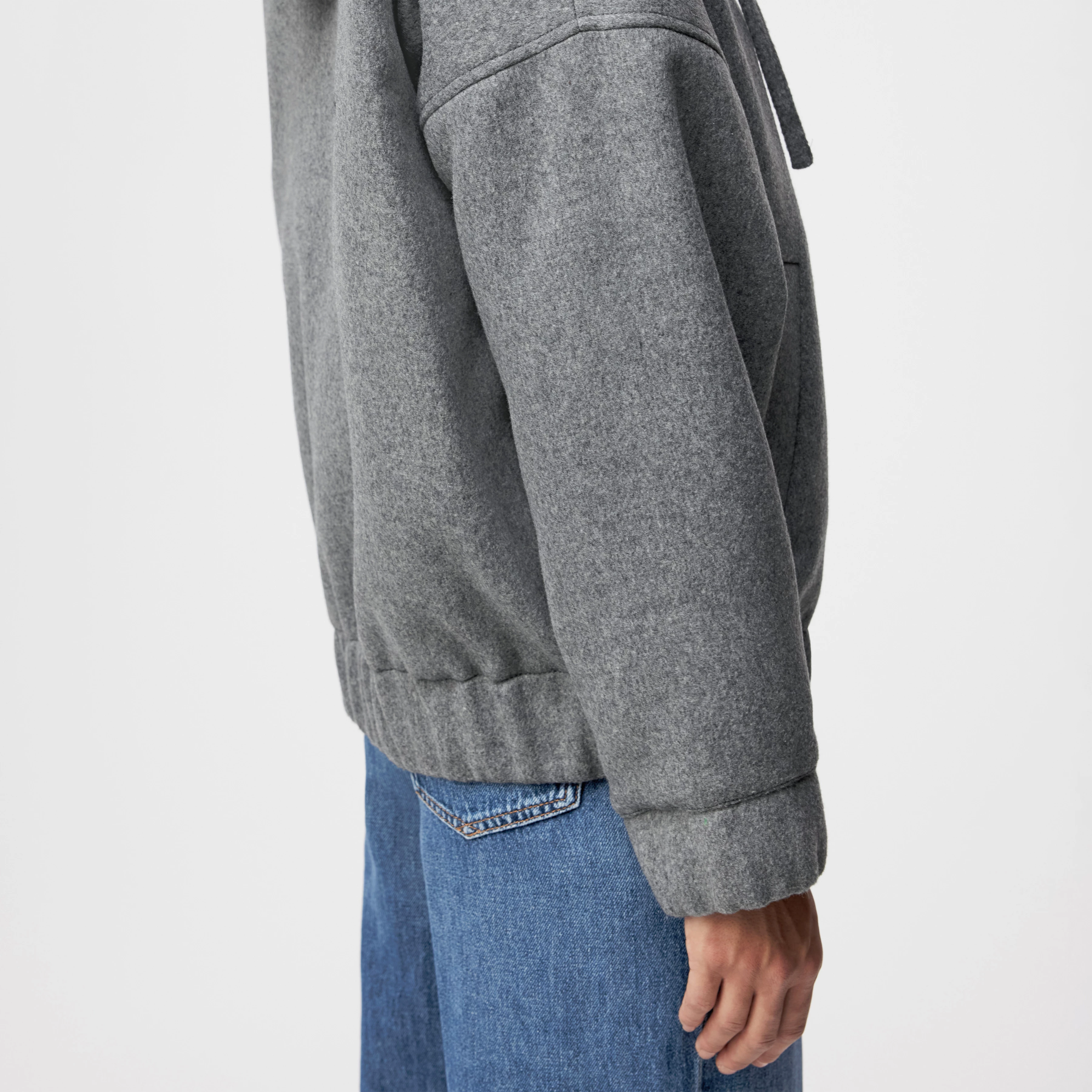 DUNSTONE - Oversized Zip-Hoodie in Flanell - Damen - grau - Detailansicht am Model