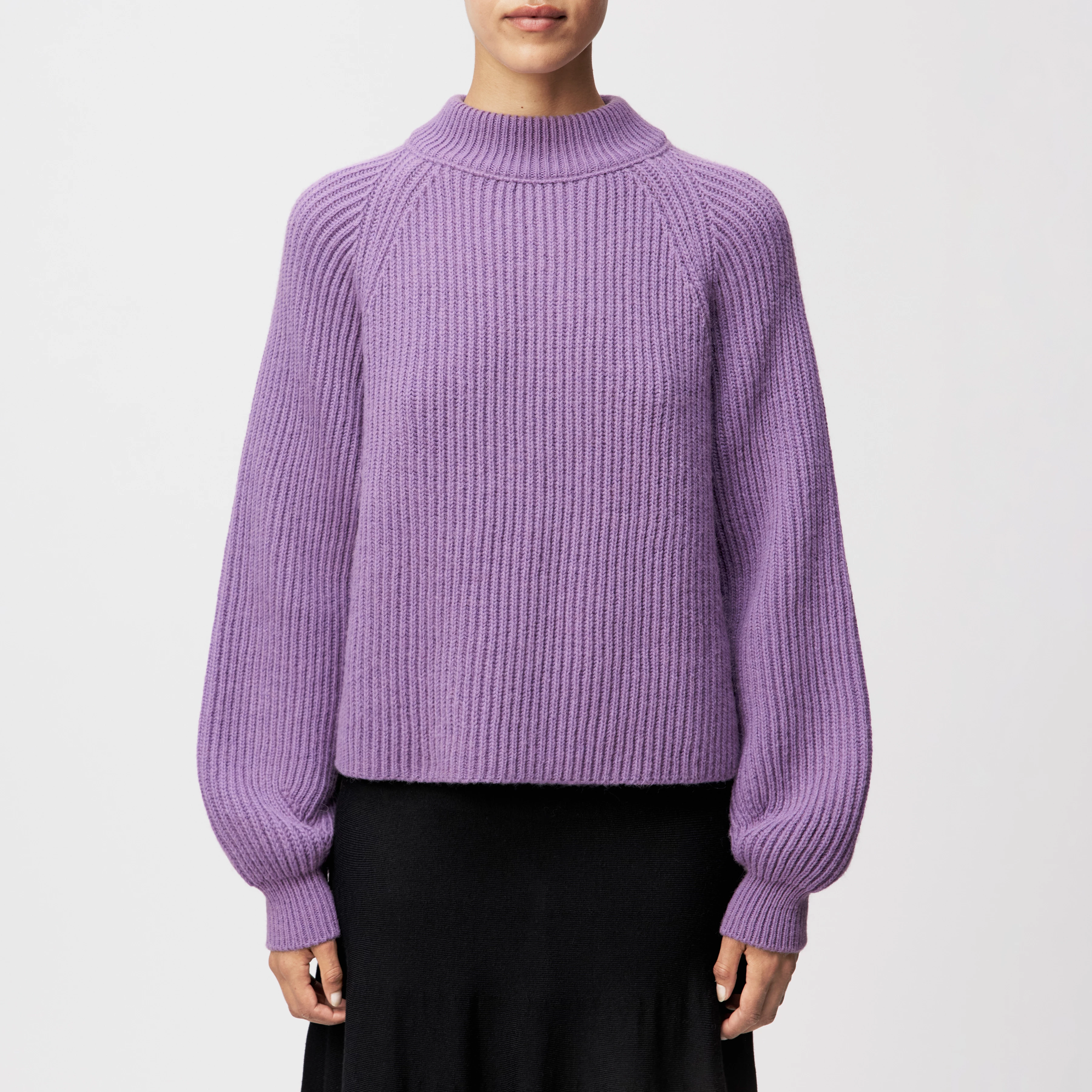 KIMONI - Sweater with balloon sleeves in wool and alpaca blend - women - purple - Frontansicht