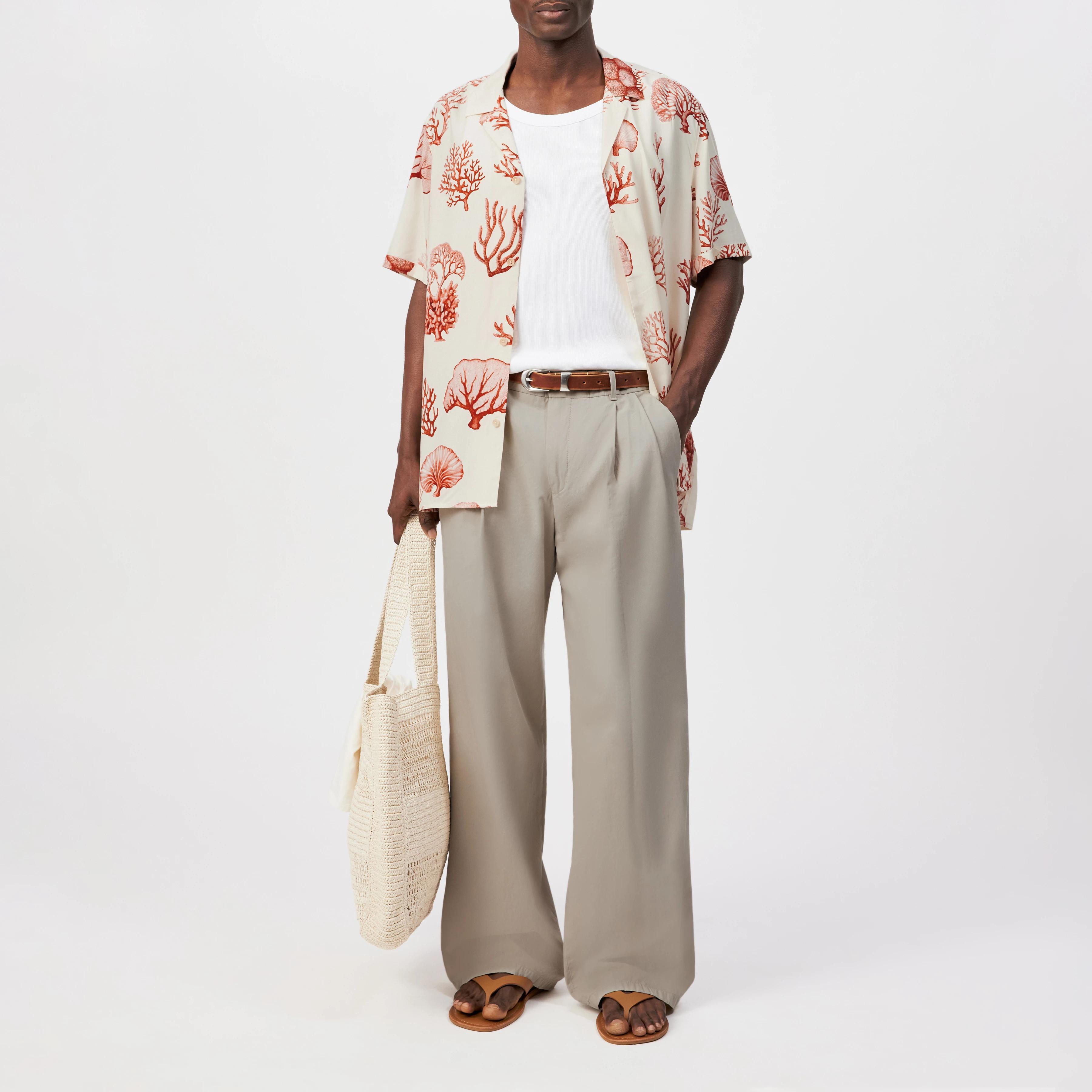 BIJAN_2 - Casual short-sleeve shirt with coral print - men - orange - Ganzkörper-Frontansicht