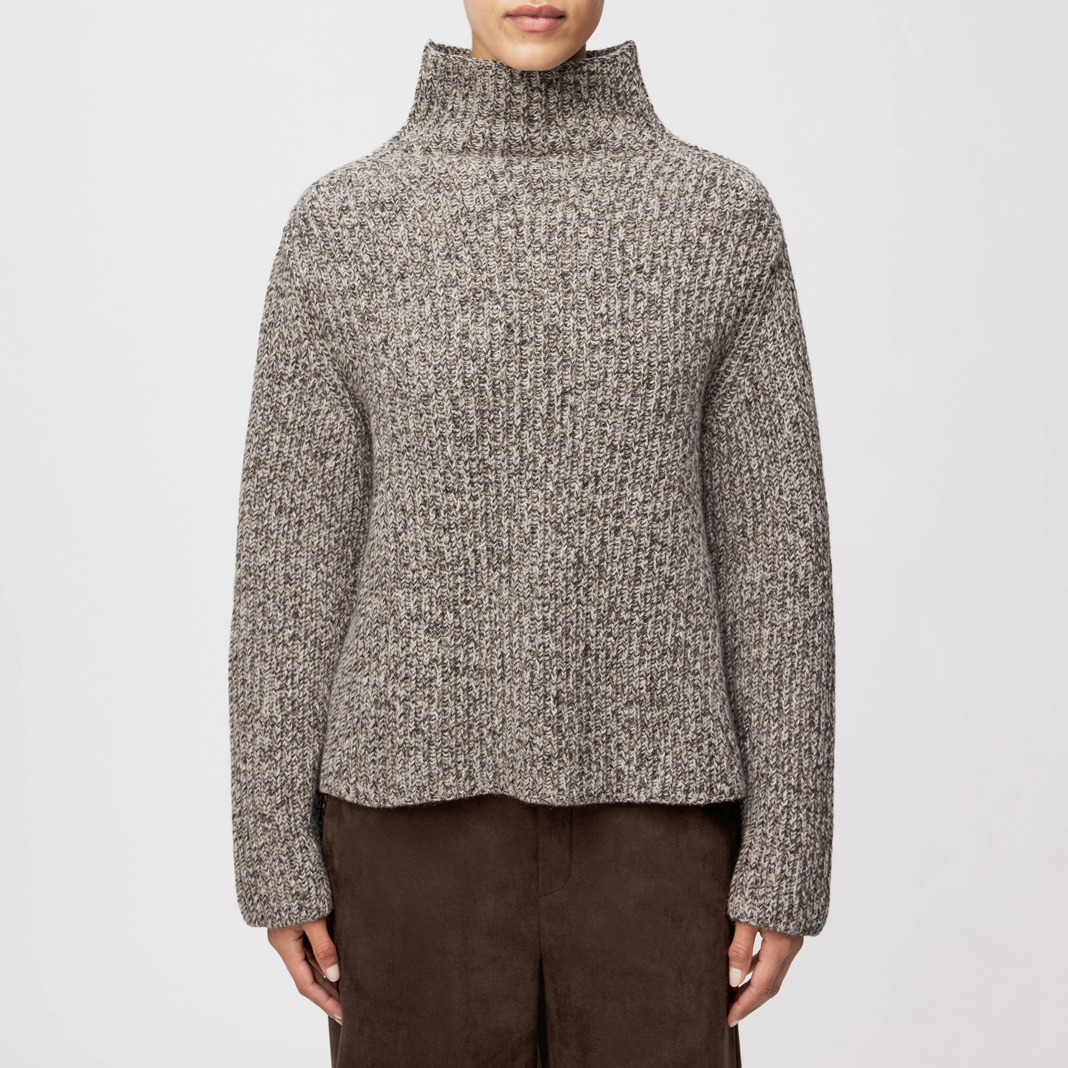 VARISA - Turtleneck jumper in wool-cotton blend - women - brown - Frontansicht