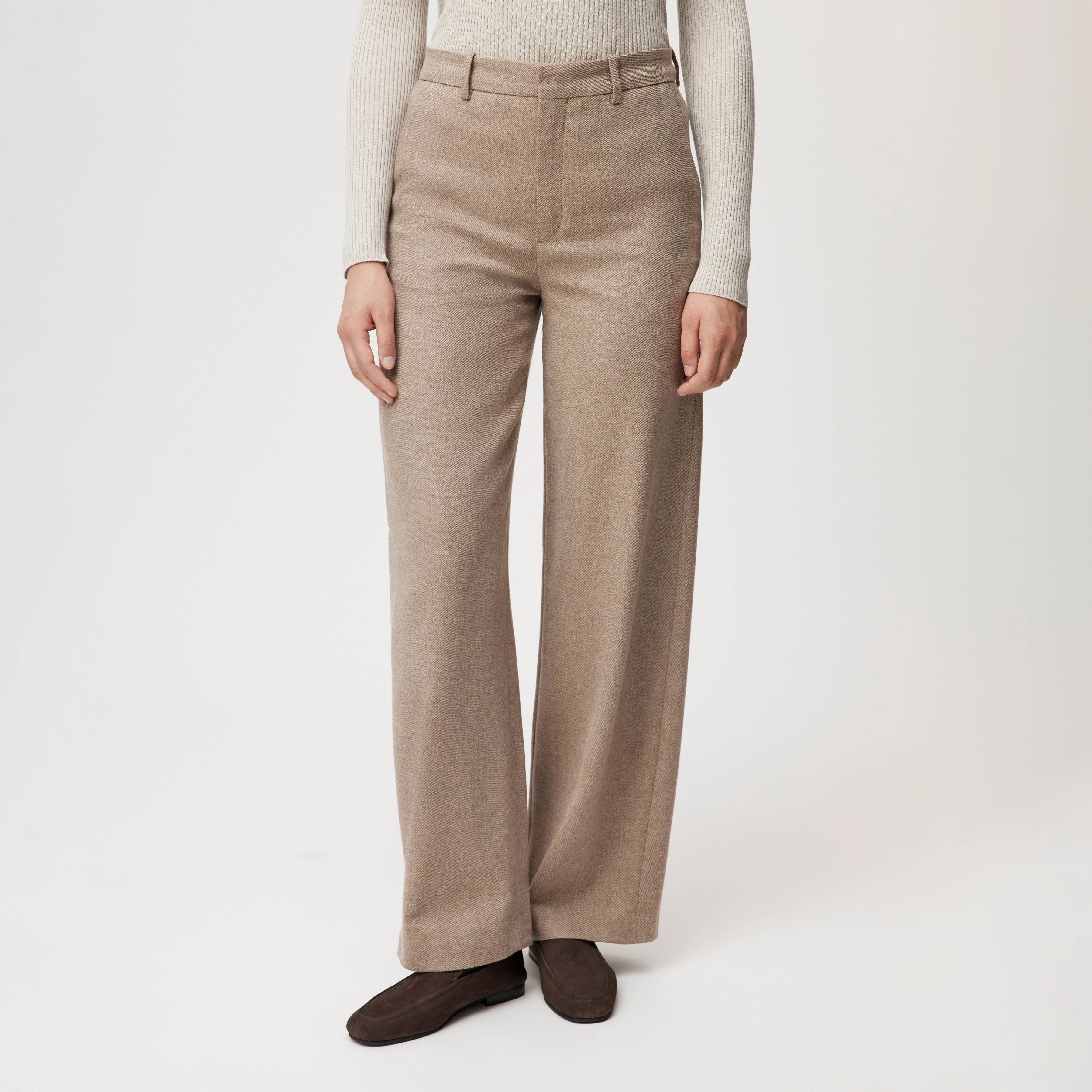 DESK - Hose mit Barrel-Leg in Woll-Mix - Damen - beige - Frontansicht