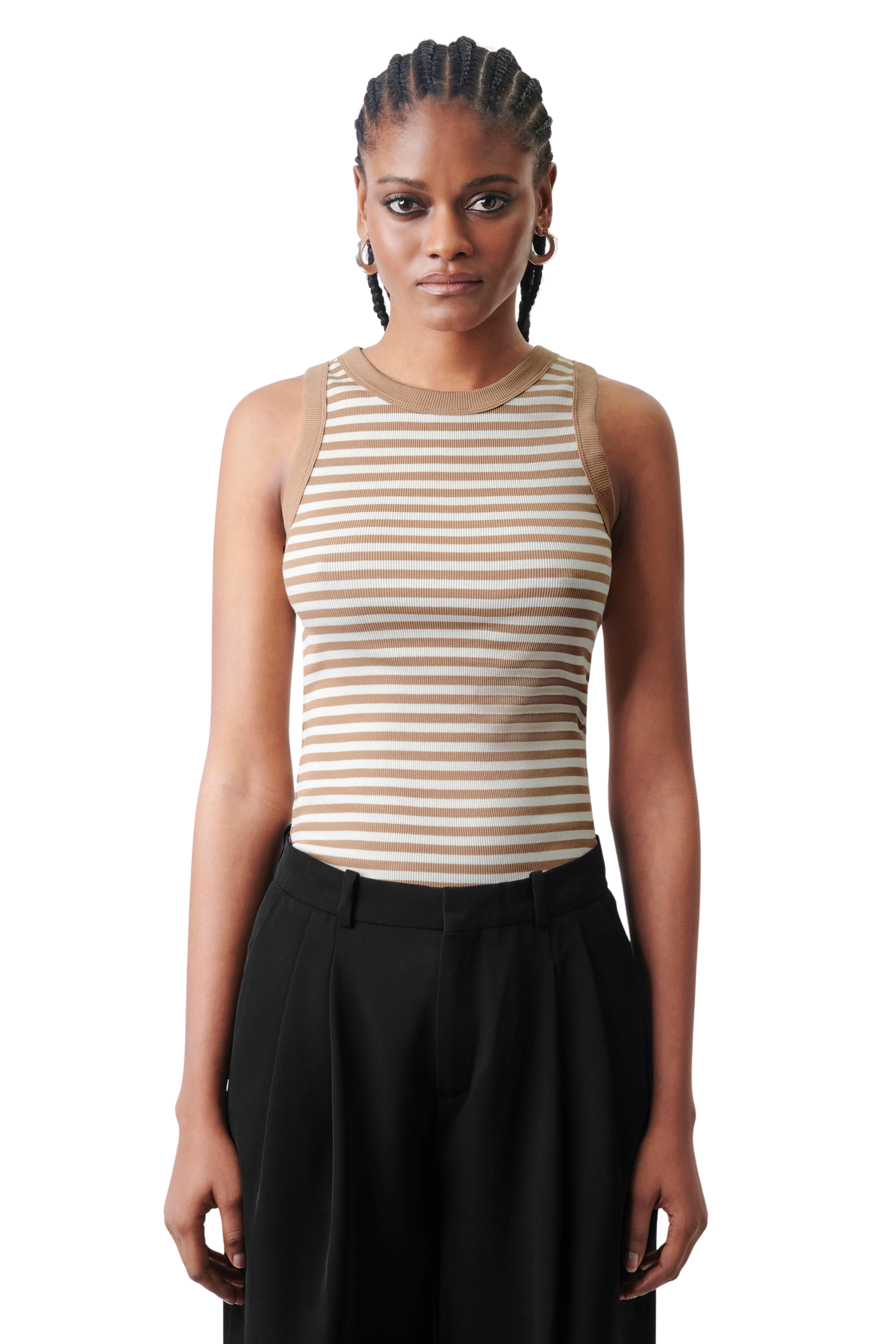 OLINA - Débardeur à col rond en coton côtelé - women - marron - Frontansicht