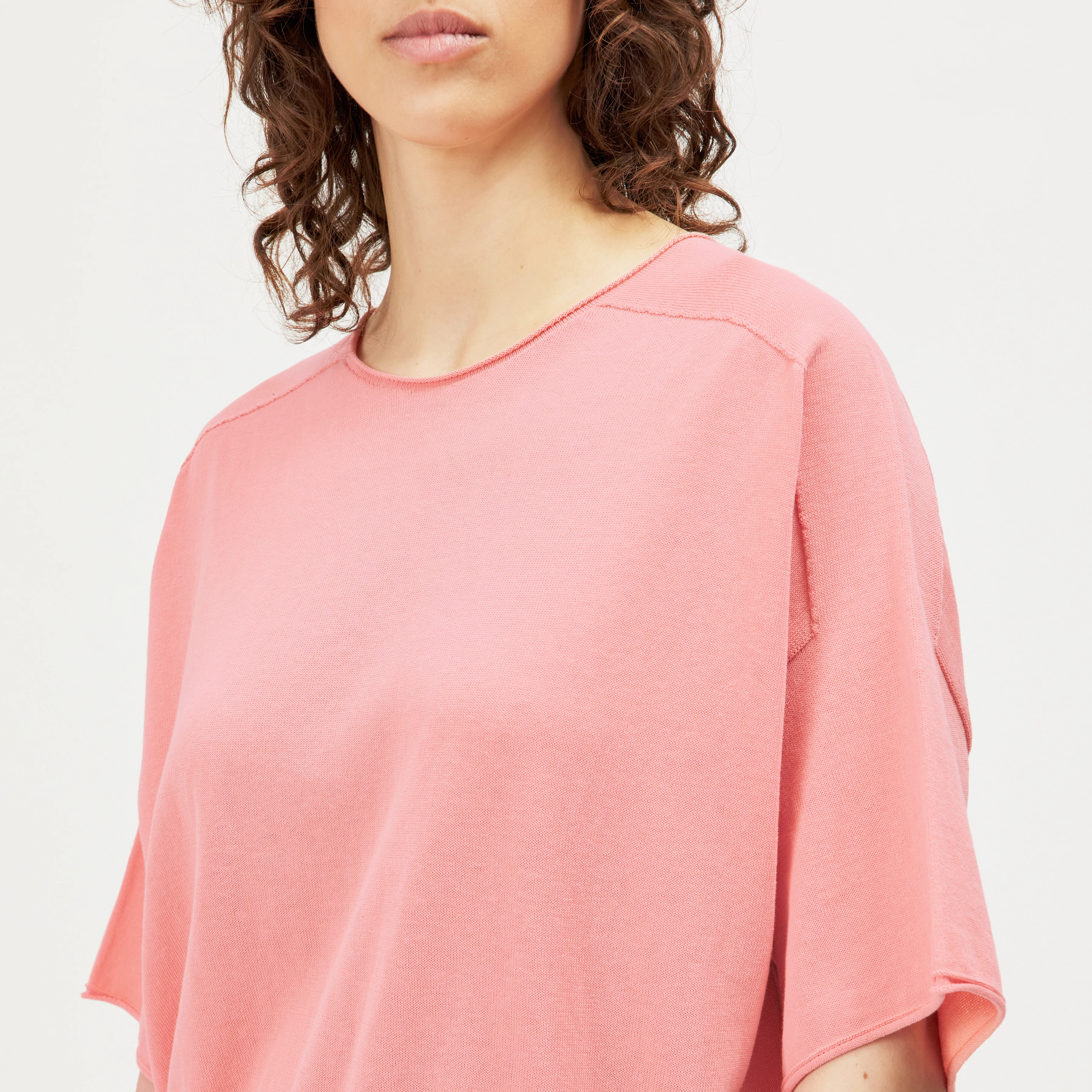 DILARY - Casual gebreid T-shirt in crêpe katoen - dames - oranje - Detailansicht am Model