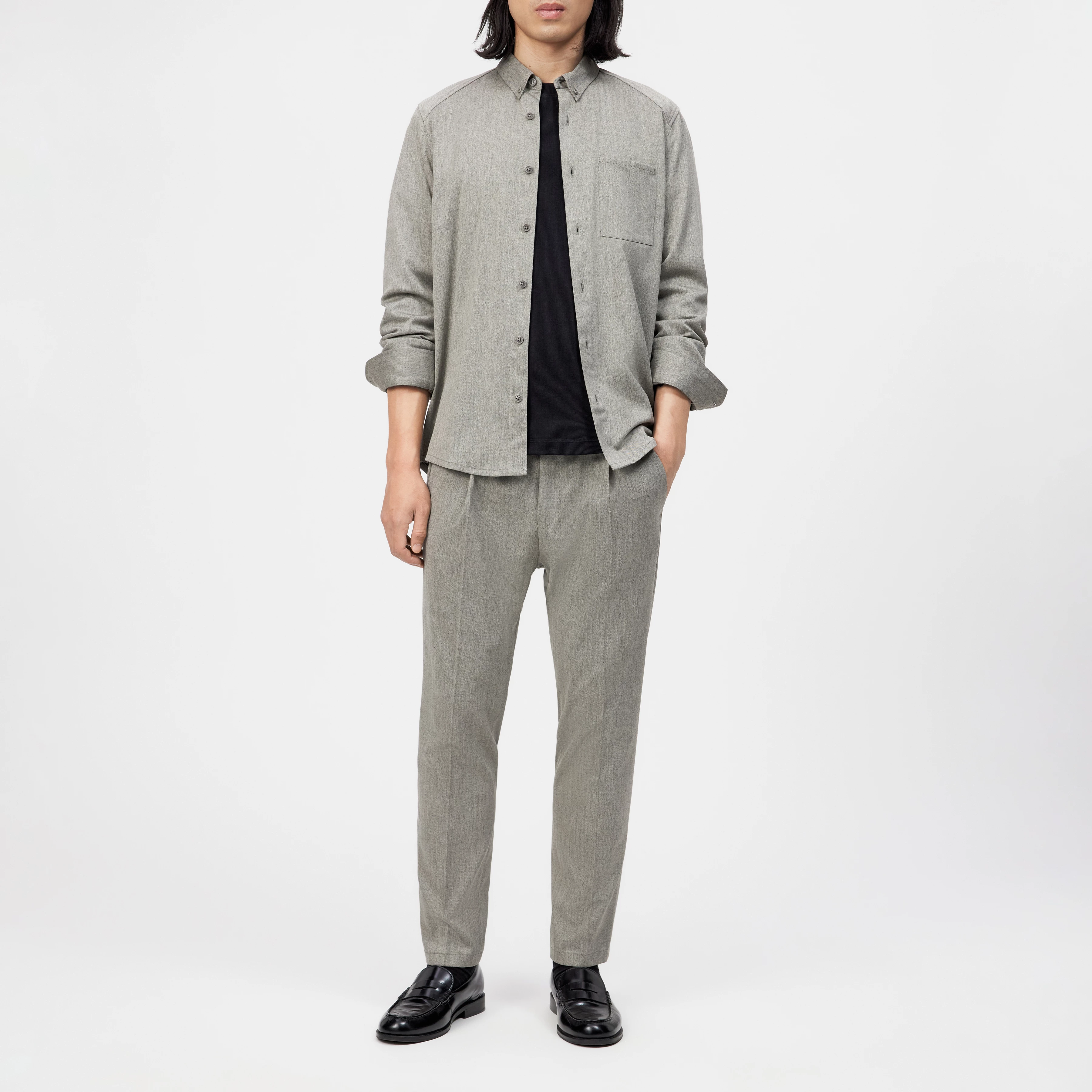 LIET_3 - Button-down shirt in viscose-wool blend - men - brown - Ganzkörper-Frontansicht