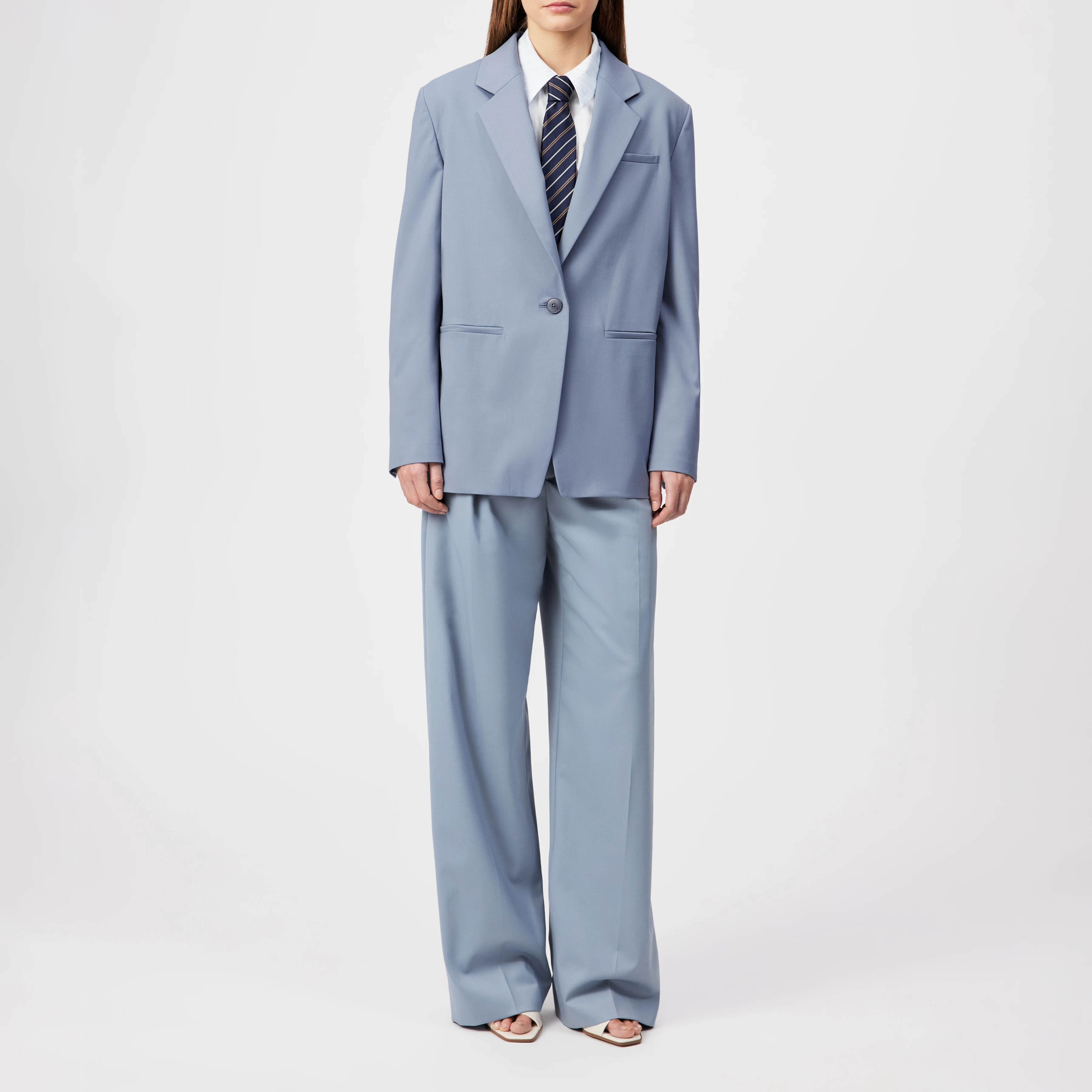 ADUCT - Tailored straight-leg trousers in wool blend - women - blue - Ganzkörper-Frontansicht