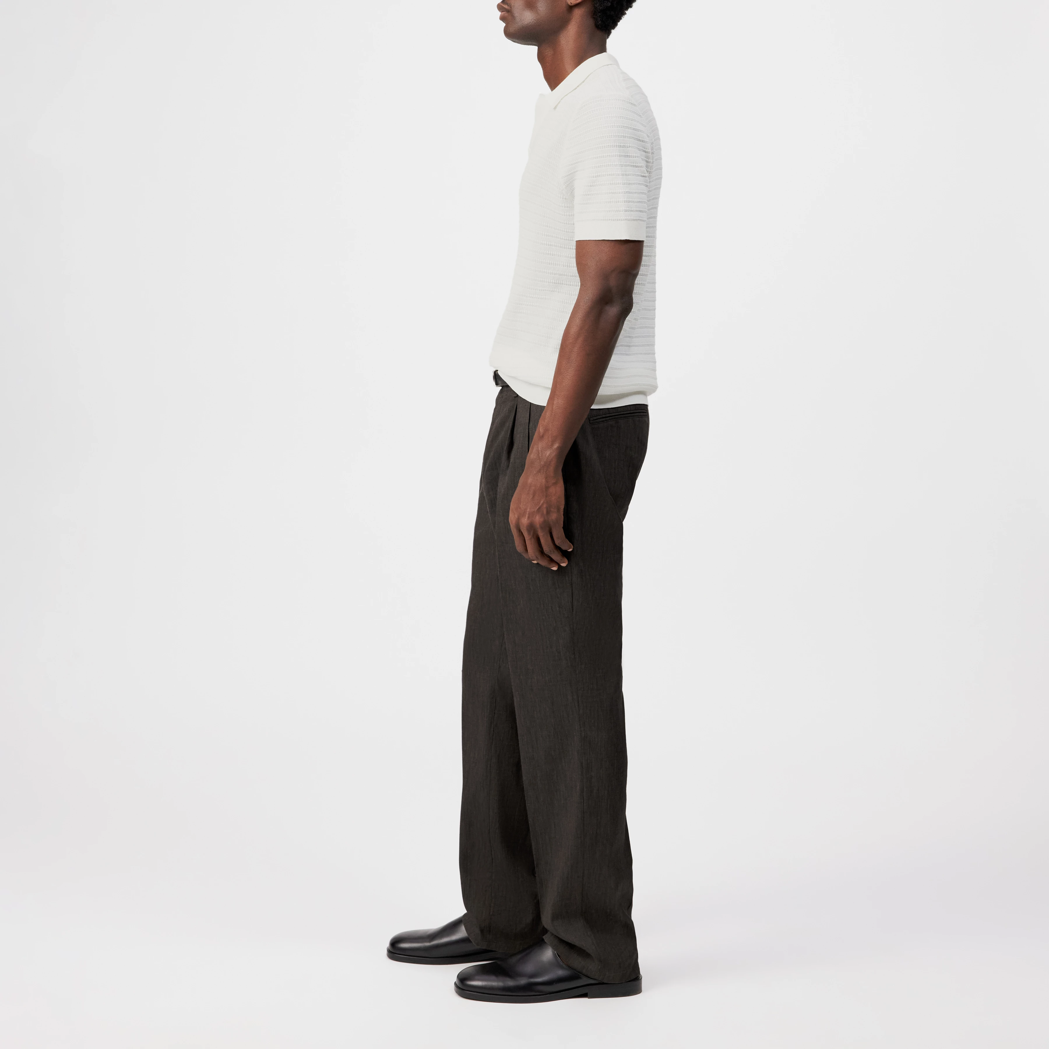 BRAIAN - Knitted polo in mercerised cotton - men - off white - Seitenansicht