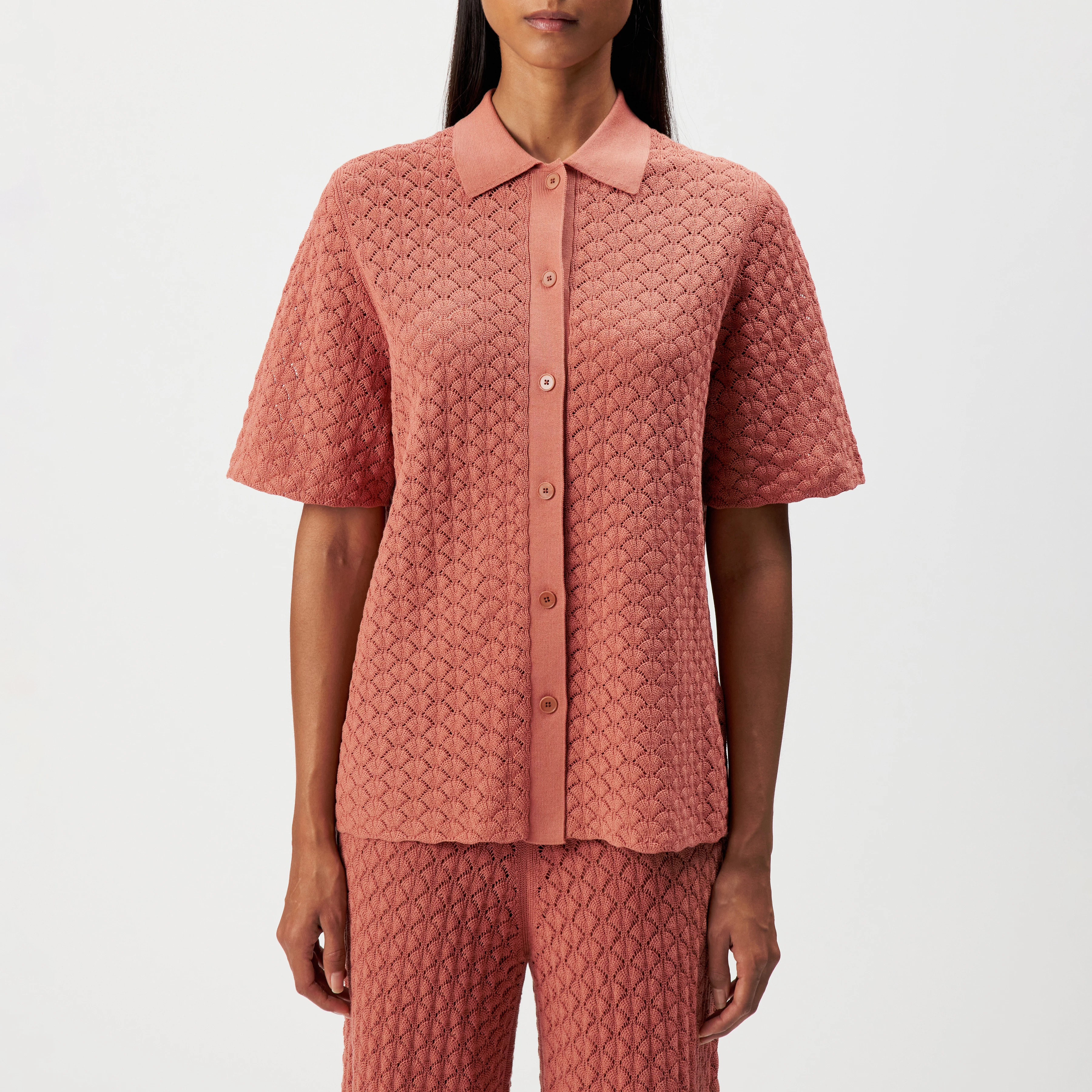 LOYSIELLA - Chemise en maille 100 % coton - women - orange - Frontansicht