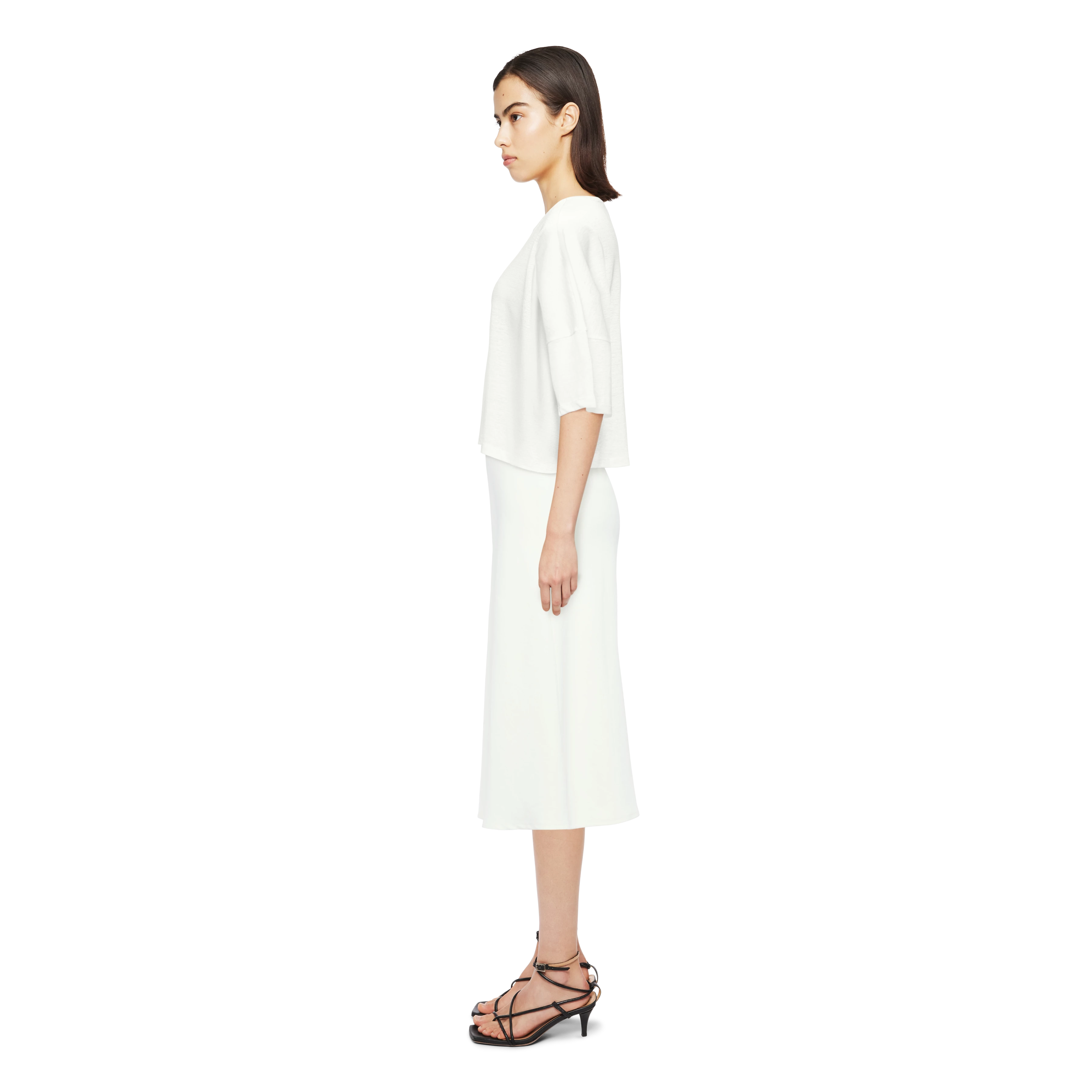 KUSIA - Cropped T-shirt in linen - women - off white - Seitenansicht